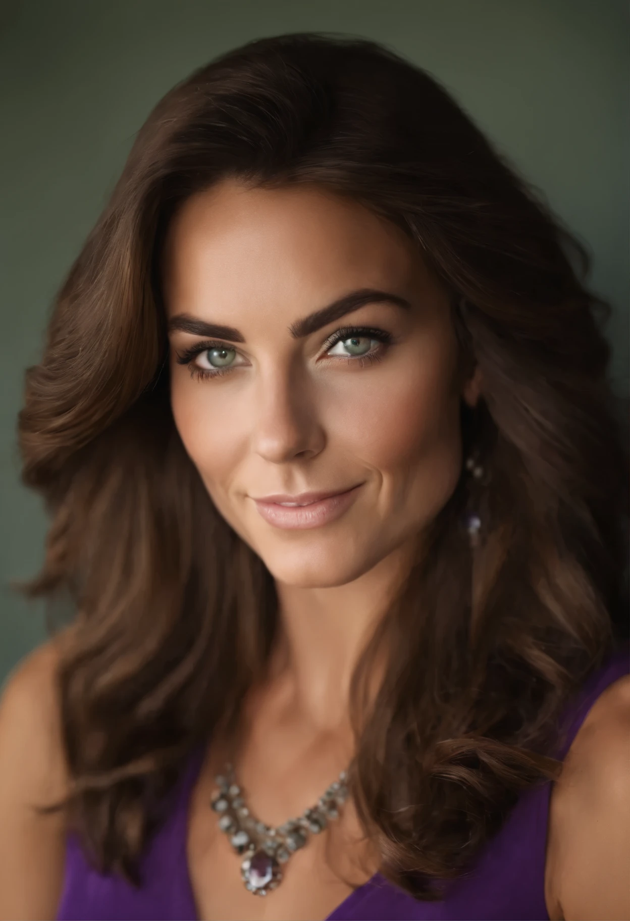 Arafed woman with a white tank top and necklace, fille sexy aux yeux verts, Portrait kate middleton, cheveux bruns et grands yeux, selfie of a young woman, Yeux de chambre, Violet Myers, sans maquillage, maquillage naturel, looking straight at camera, Visage avec Artgram, Maquillage subtil, stunning closeup-headshot, piercing green eyes