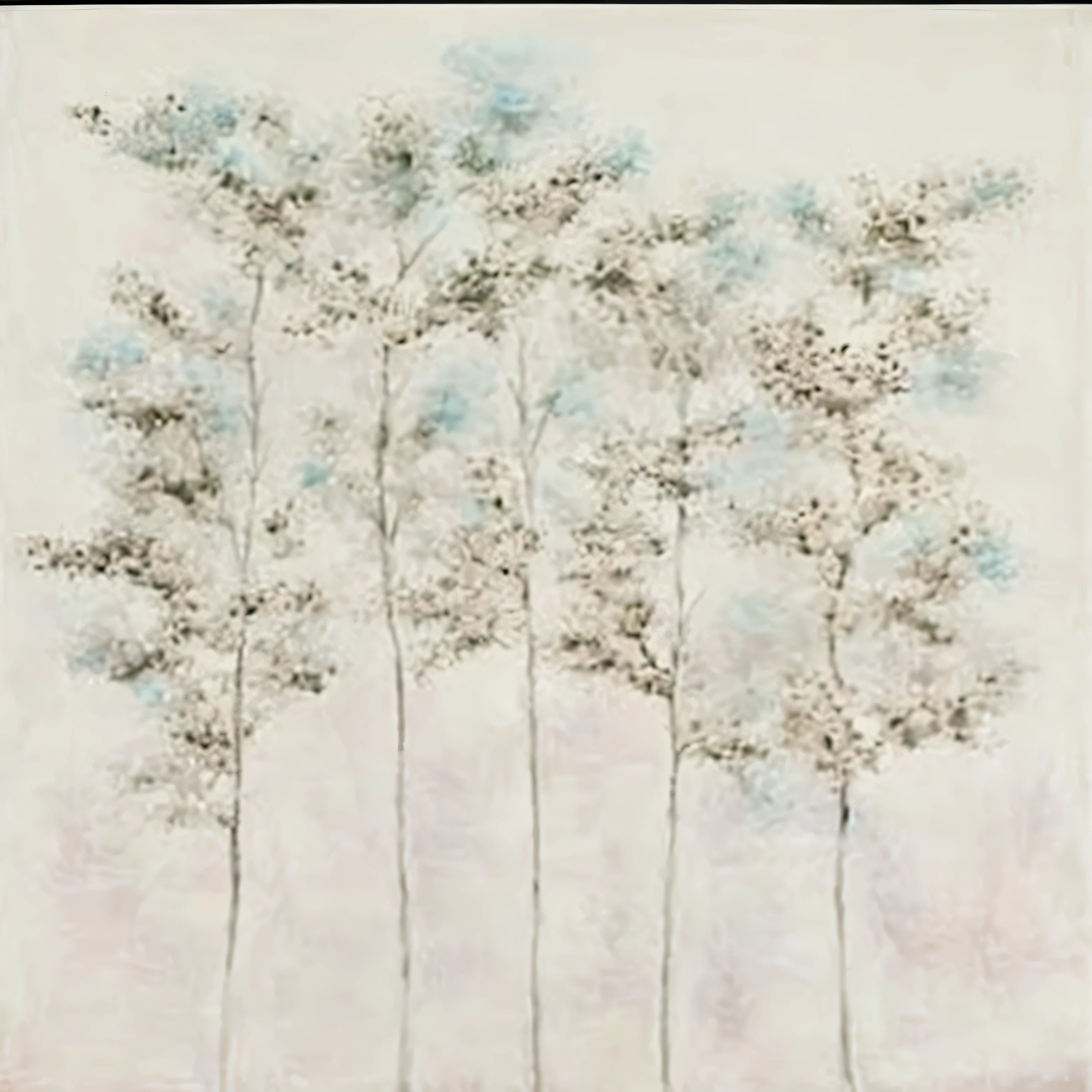 a painting of four trees with blue flowers on a white background, floresta com flores azuis, blue trees, Detailed trees in bloom, trees and flowers, flowers and trees, arte em tela, arte do designer, Corpos 144x144, pintura elegante e refinada, cotton candy trees, inspirado em Dwight William Tryon, floresta azul, sparse trees, diamond trees