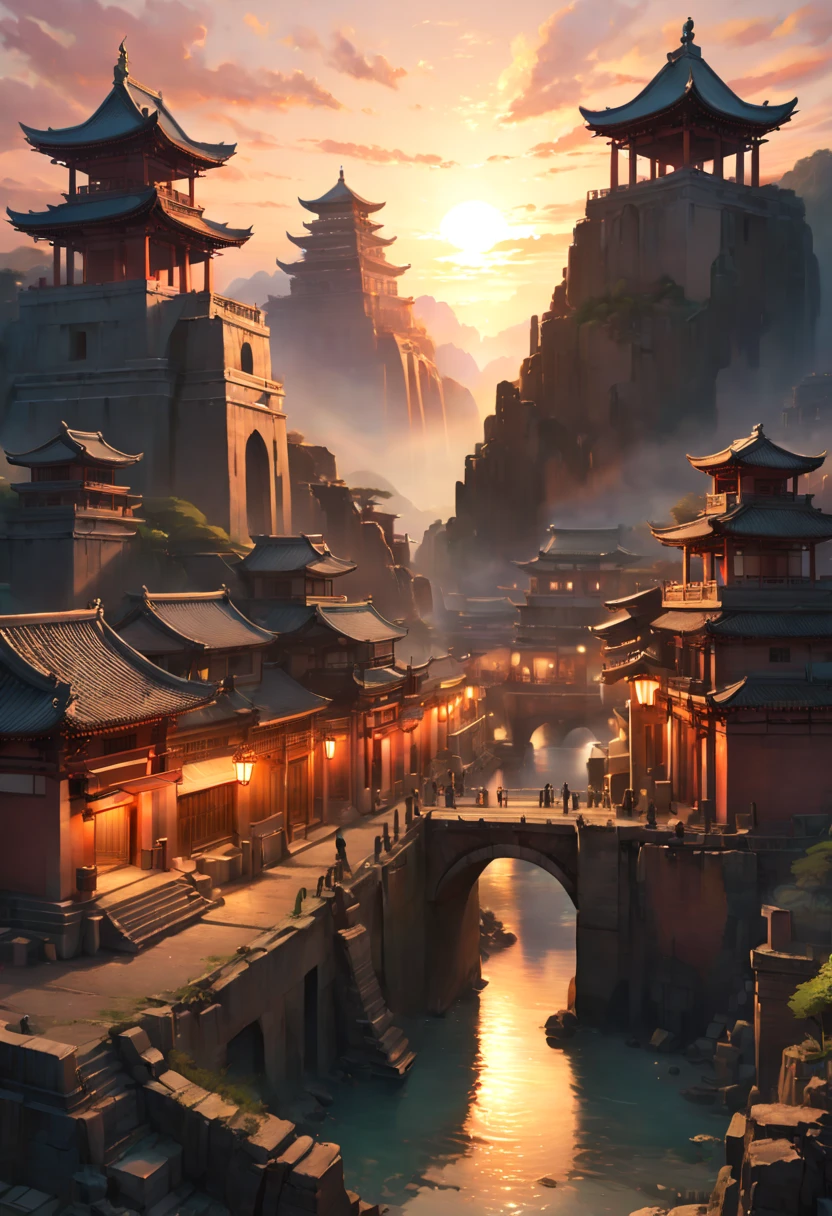 Ancient City, Sunset, by Naoki Urasawa, best quality, masterpiece, 8k