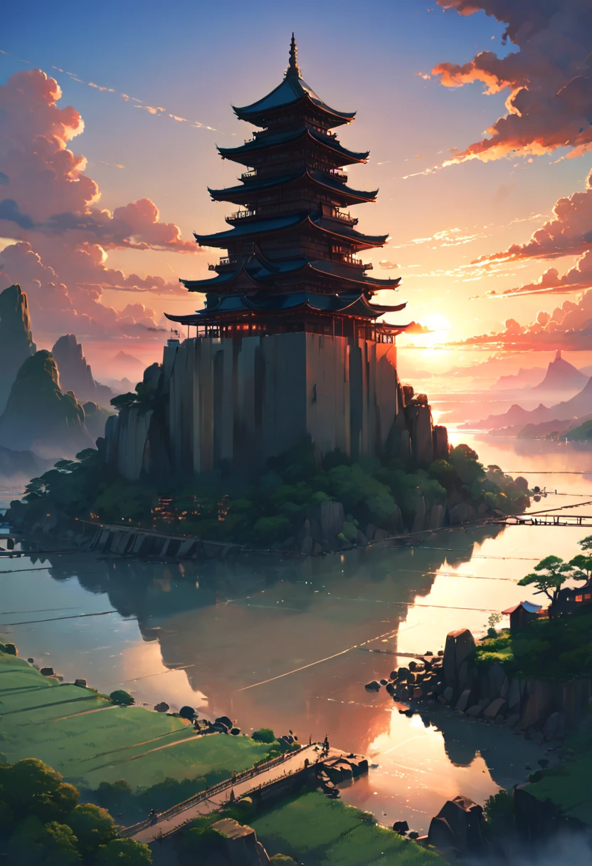 Ancient City, Sunset, by Naoki Urasawa, best quality, masterpiece, 8k