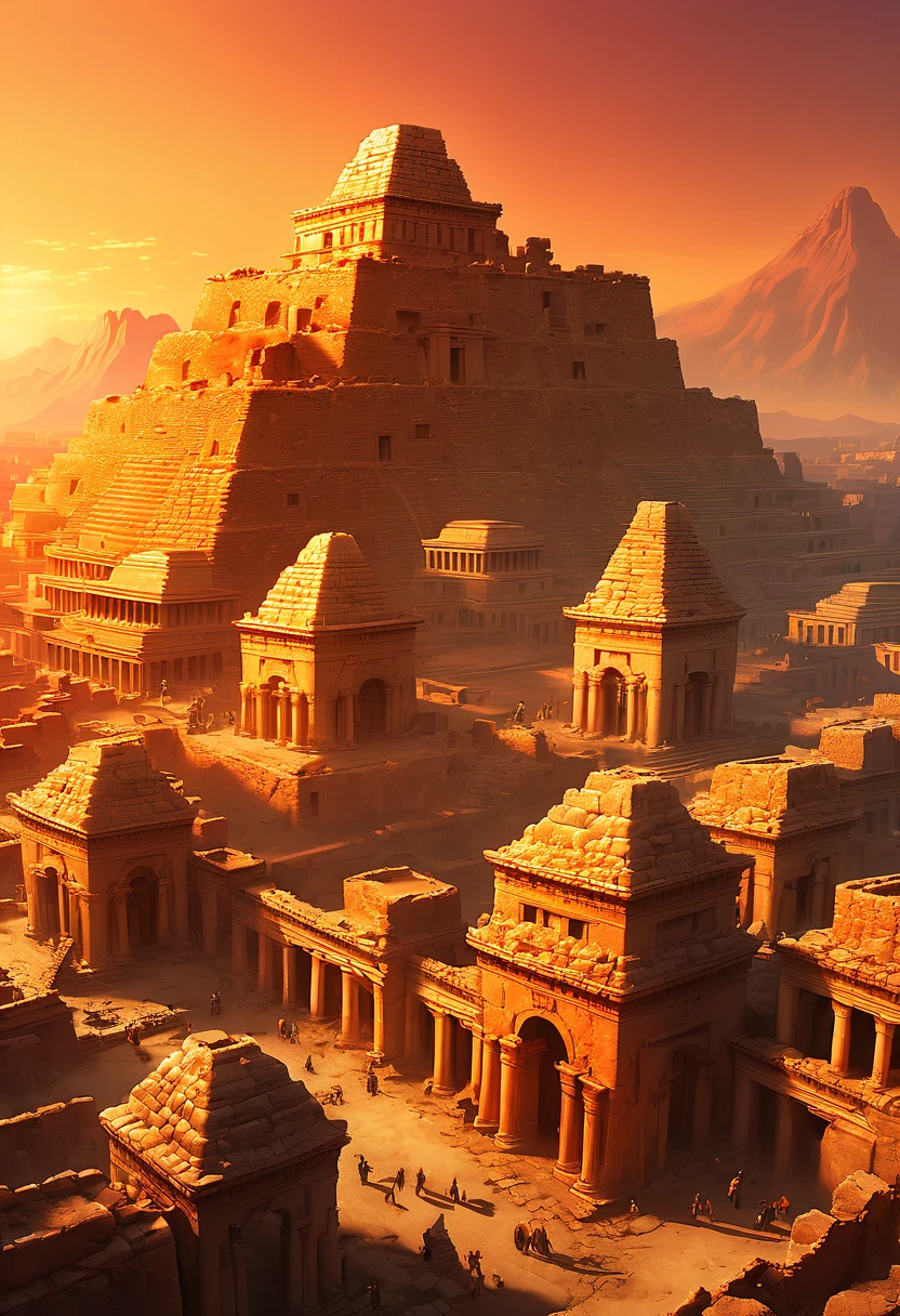 Ancient City at Sunset, by Greg Girard, panoramic view, Ultra high saturation, (best quality, masterpiece, Representative work, official art, Professional, unity 8k wallpaper:1.3)