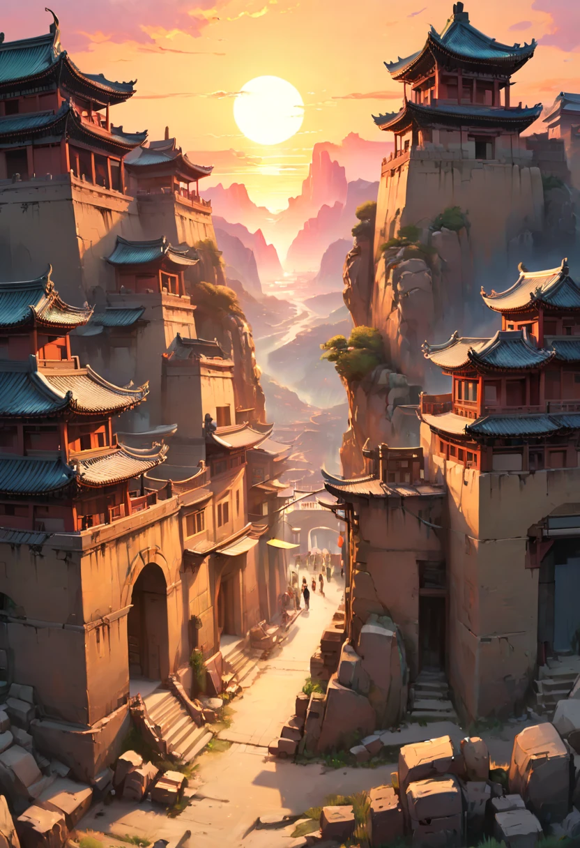 Ancient City, Sunset, by Naoki Urasawa, best quality, masterpiece, 8k