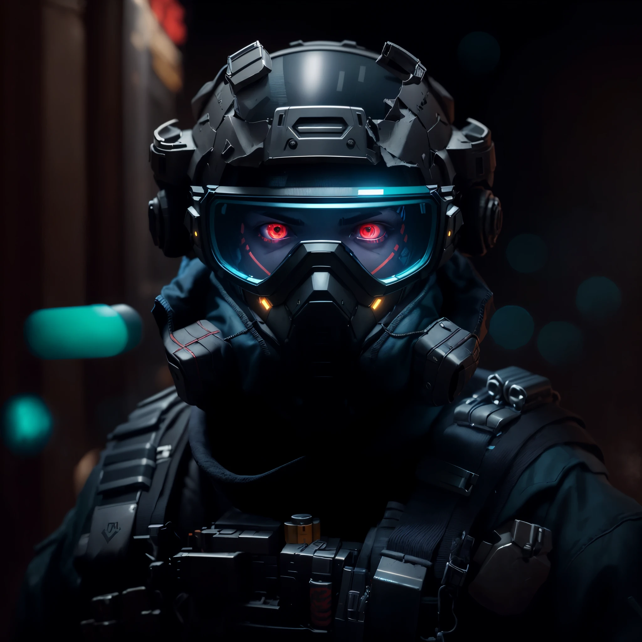 Close-up of a man wearing a helmet and goggles, cyberpunk soldier, futuristic soldier, Specifications - Action Leader with mask, FPS games, Anton Fadeev 8K, sci-fi soldier, FPS games concept art, special ops mask, fps shooting game, Specifications - Action Leader, Future combat equipment, Rendu portrait 8k, FPS games concept