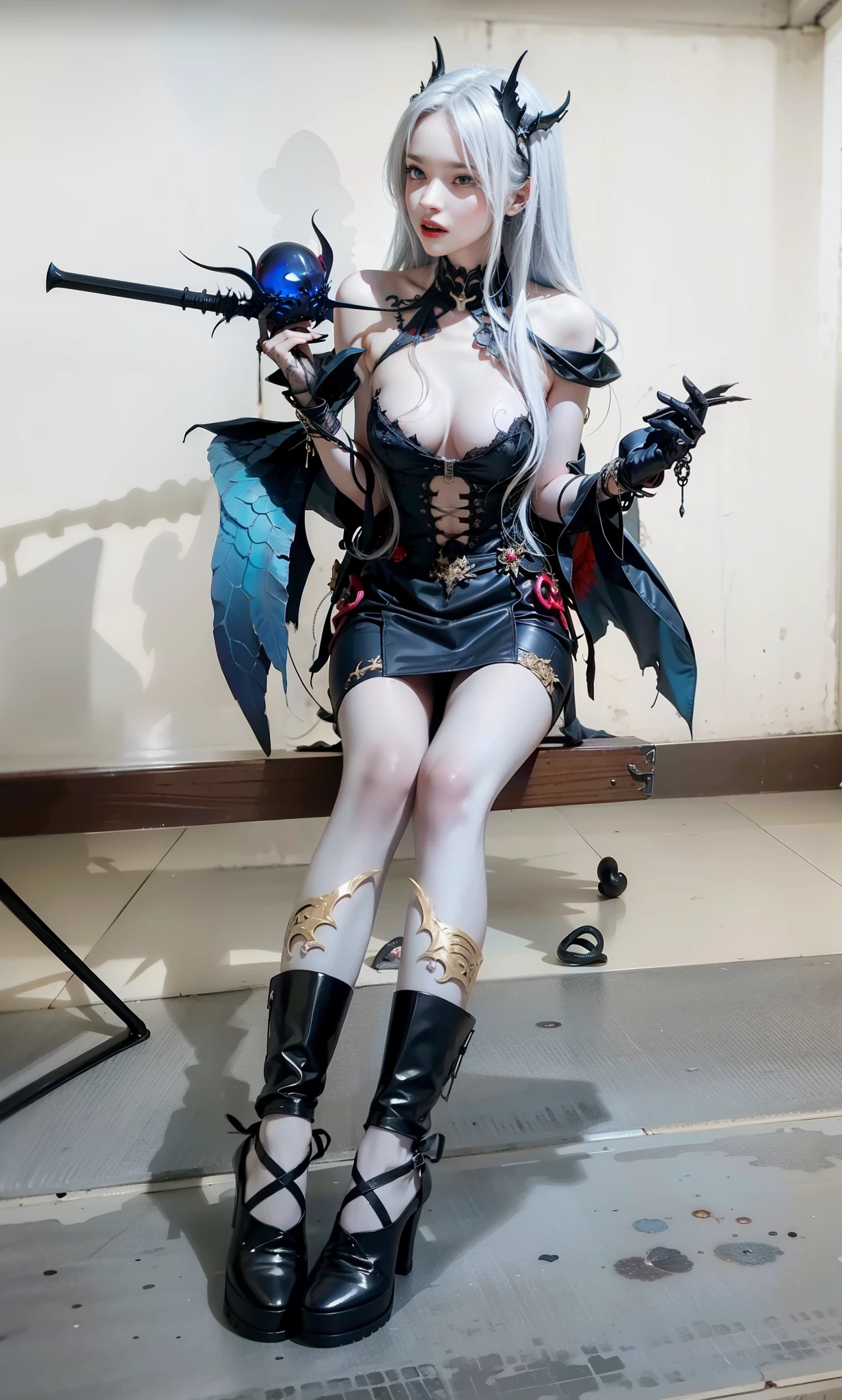 beautifully，Picture of a box full of swords, wing, succubus theme，the fallen angel，Excellent，scary，secret terror，tentacle，have eyes，The Uncanny Valley effect，little beast blood moon，Skeleton skeleton，vampire，hell fire，