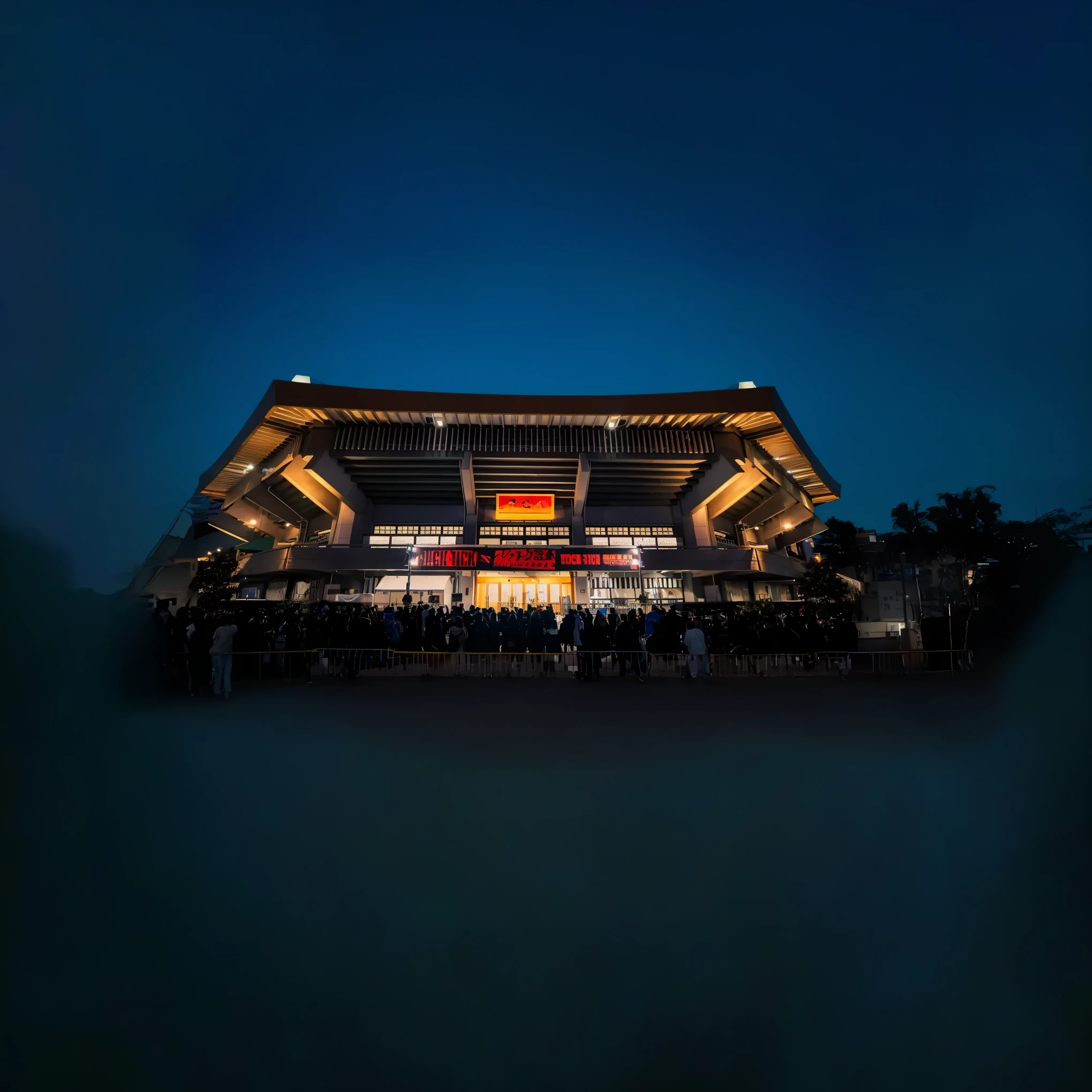 arafa view of a large building with a crowd of people outside, art deco stadium, photo taken at night, Foto de alta qualidade, stadium, foto noturna, night vision, from a distance, ao entardecer!, stadium setting, exhibition hall lighting, Filmado em Sony A 7 III, jr sc maglev, at night, baseball stadium, imagem de alta qualidade