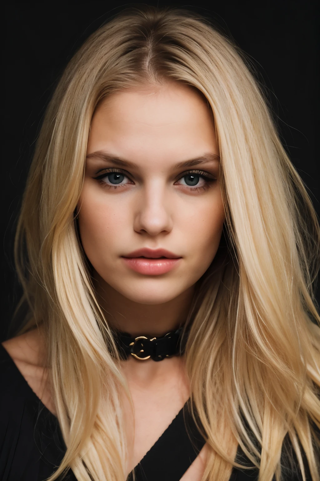 super cute blond woman in a dark theme