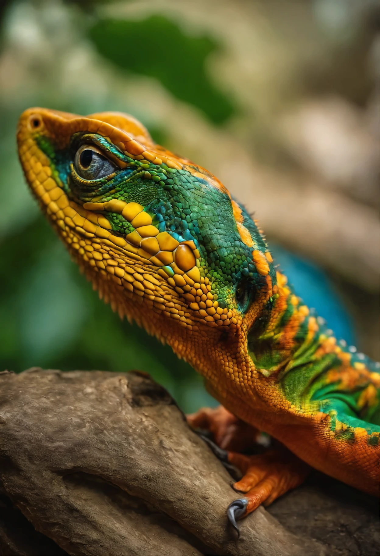 Reptiliano con alas, ojos de lagarto, ojos grandes, ojos amarillos, musculoso, terrorifico,