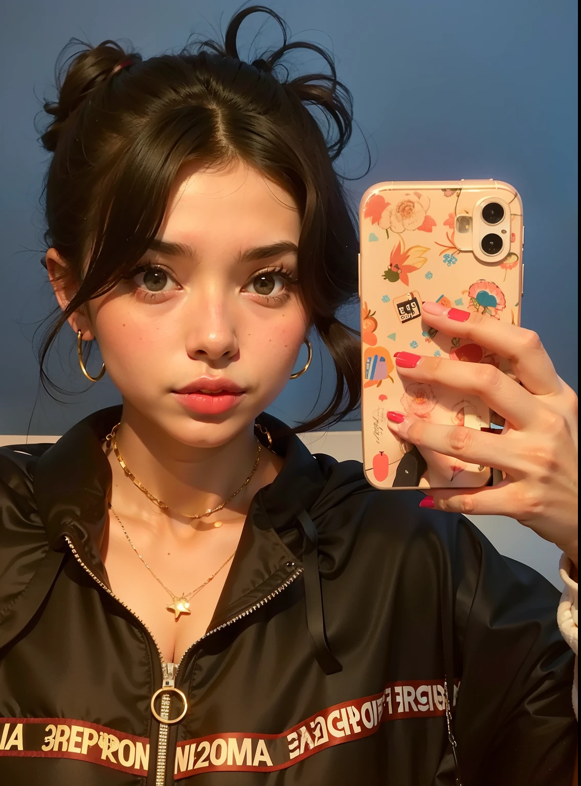 there is a woman taking a selfie with her phone, selfie of a young woman, iphone selfie, kiki picasso style, very very low quality picture, charli bowater, 8k selfie photograph, portrait sophie mudd, inspired by Olivia Peguero, charli xcx, mirror selfie, inspired by Elsa Bleda, outfit photo, profile image