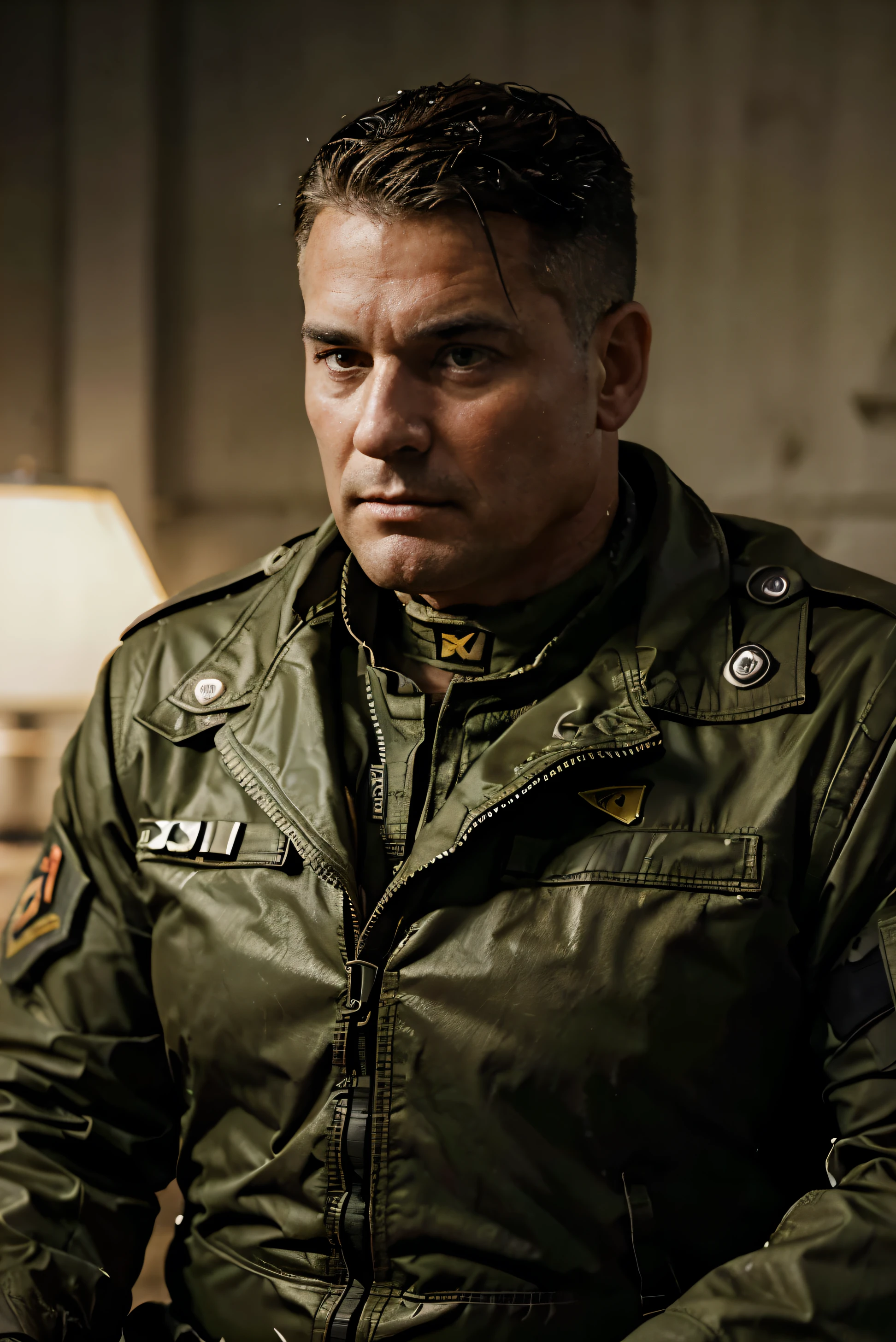 Sargento Don "Wardaddy" Collier ROSTO DO BRAD PYT EM UM CENARIO DE SEGUNDA GUERRA MUNDIAL EM CAMPO DE BATALHA