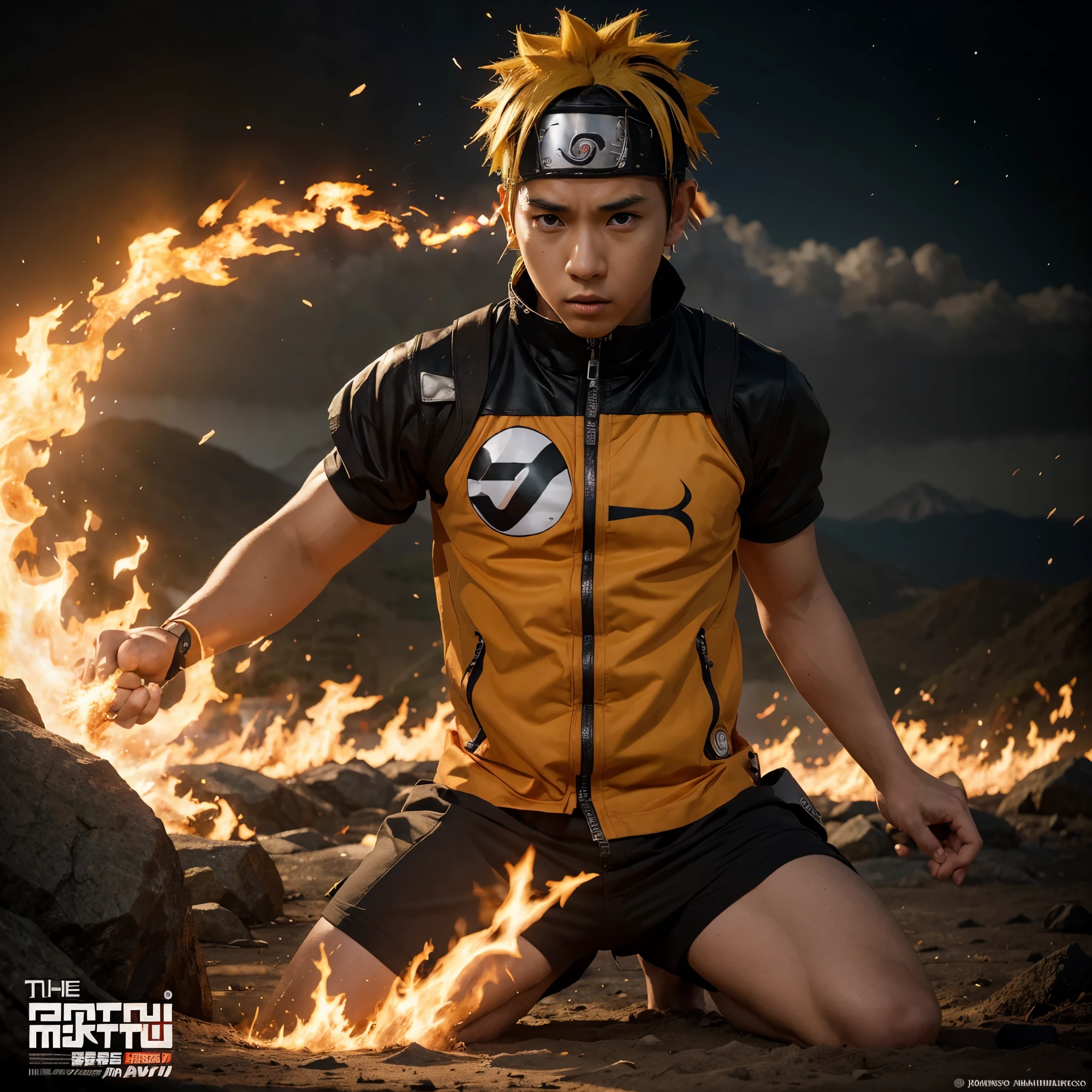 "Create a breathtaking movie poster inspired by Masashi Kishimoto's Naruto, showcasing the legendary Naruto Uzumaki in all his glory."