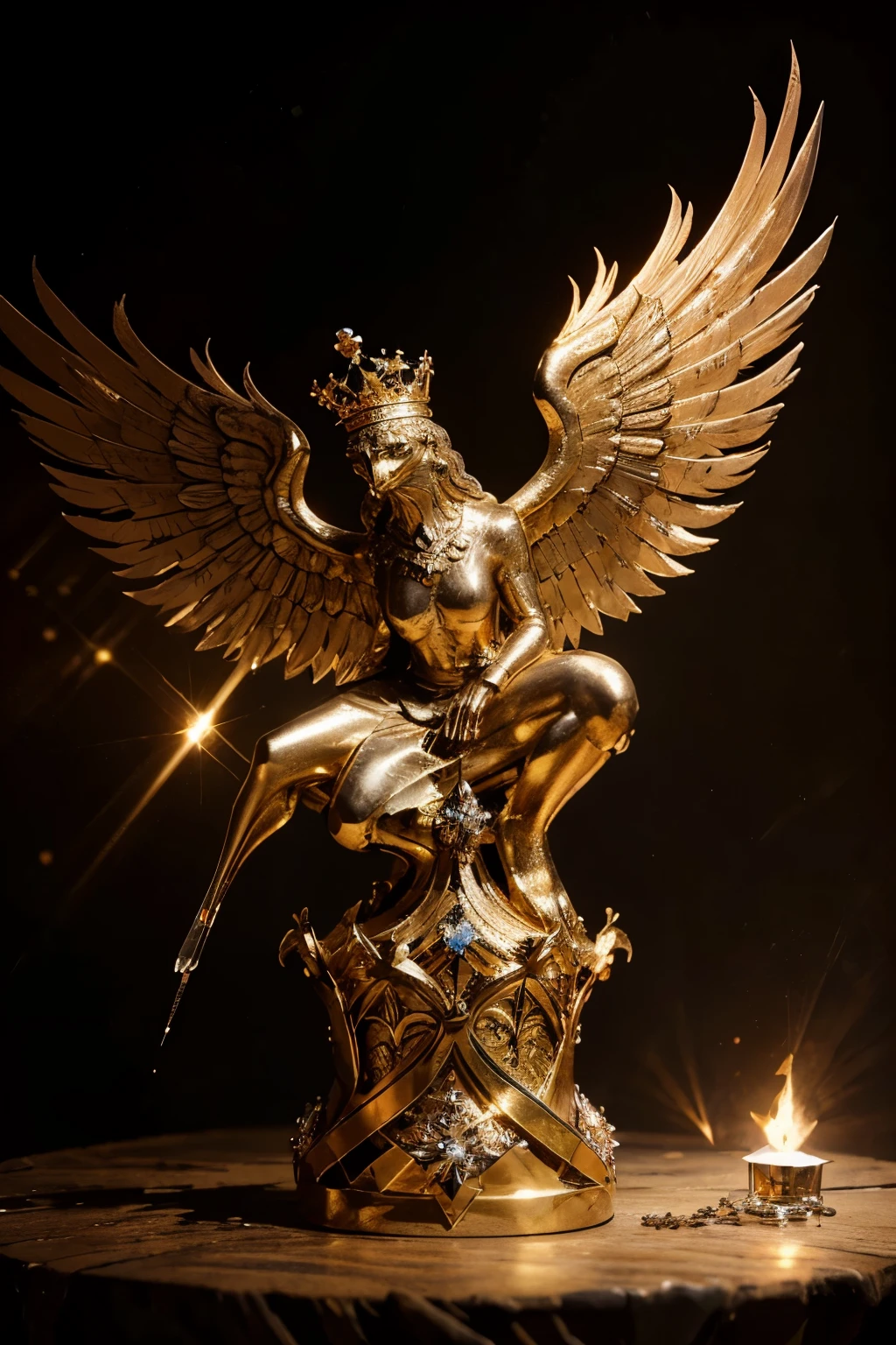 best quality, chef-d'ouvrages d'art, High resolution crystal crown with a phoenix surrounding it with its wings. Pas de personnage sur l'image