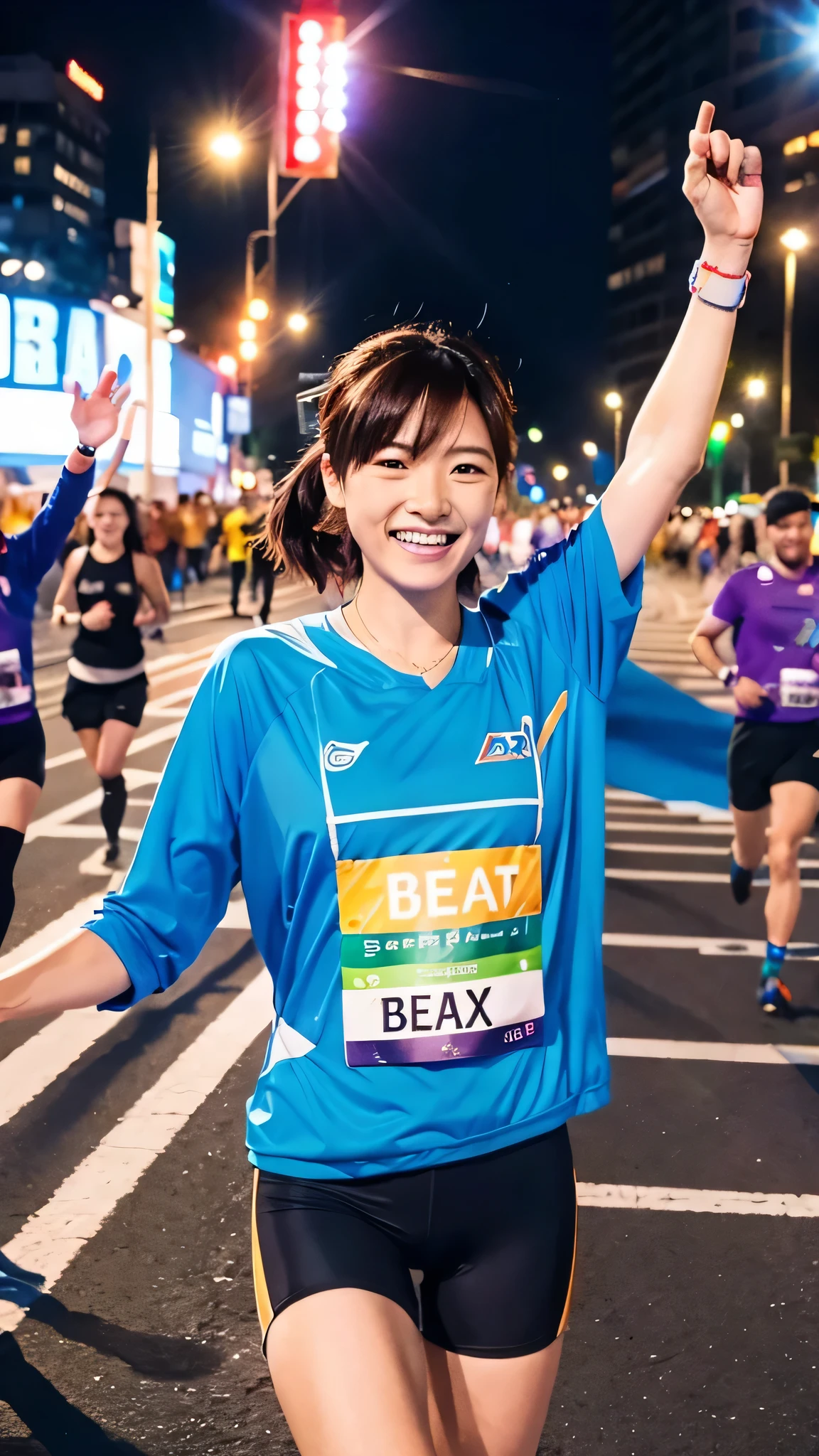 ebook “UNDERSTANDING AND BEATING ANXIETY” at the finish of the marathon signals brilliant athletes happy at the finish