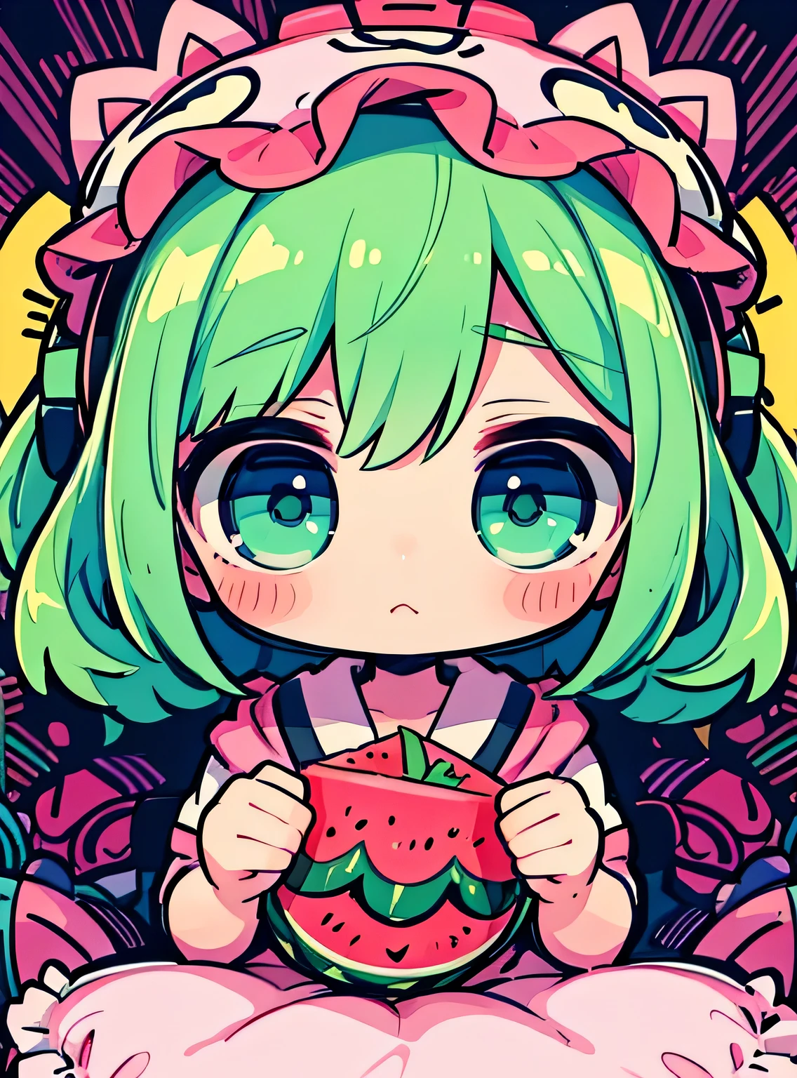 jitome, personificada pela melancia、Bonitinho、watermelon pattern、Watermelon Cross Section、Bonitinho、Psychedelic Girls、obra-prima、maximum quality、Qualidade de imagem superior