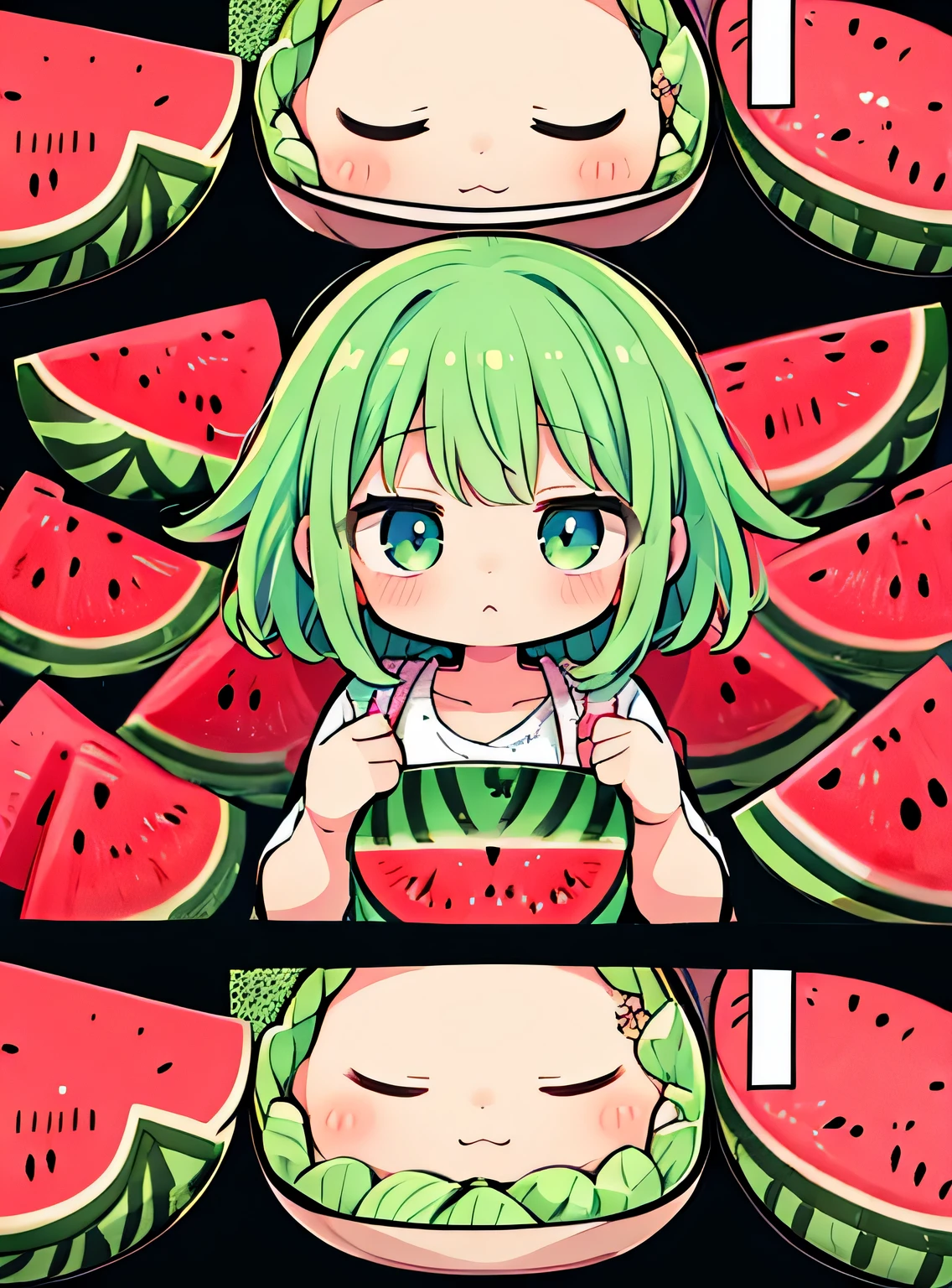 jitome, personificada pela melancia、Bonitinho、watermelon pattern、Watermelon Cross Section、Bonitinho、Psychedelic Girls、obra-prima、maximum quality、Qualidade de imagem superior