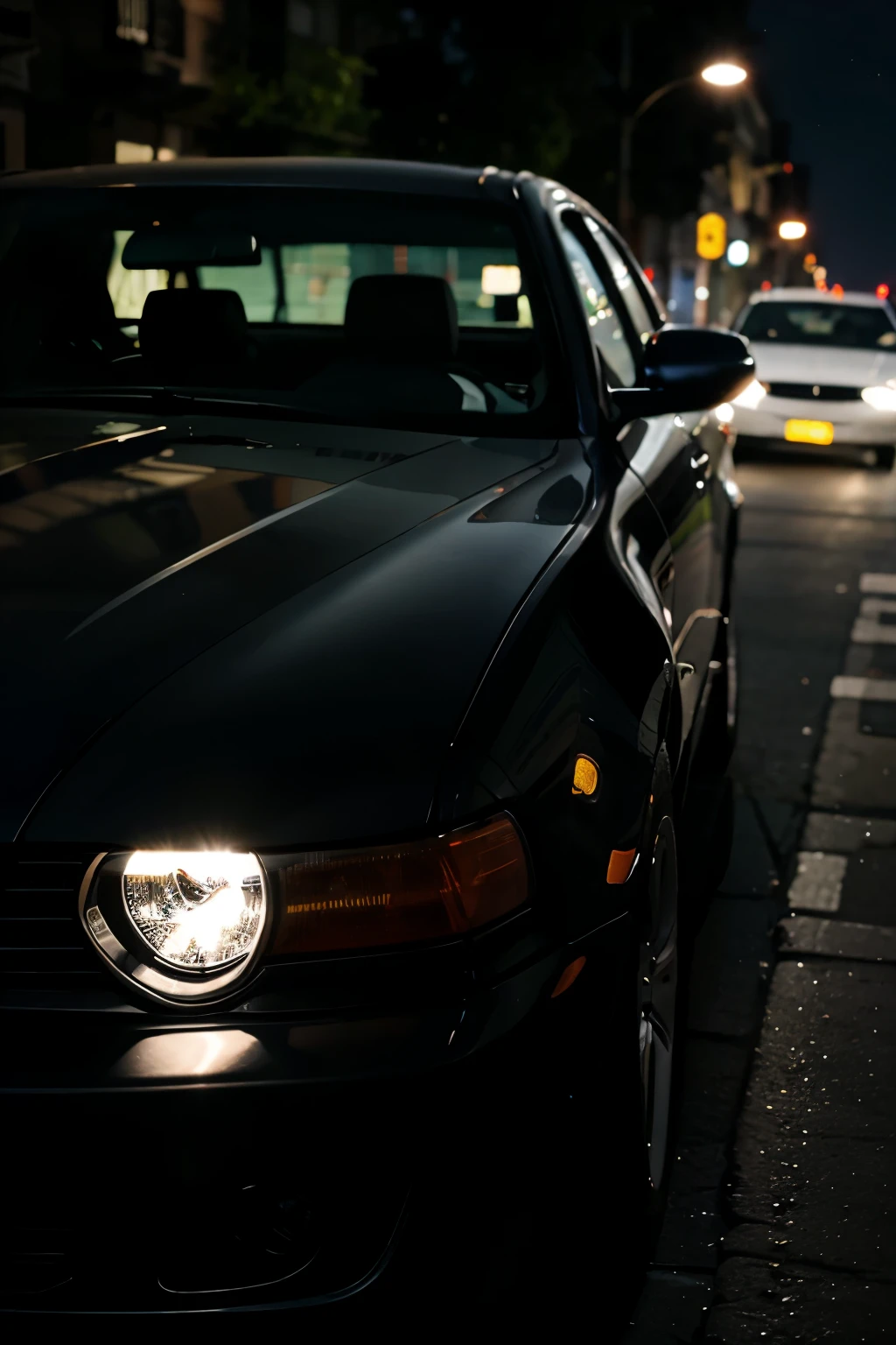 car front light in night