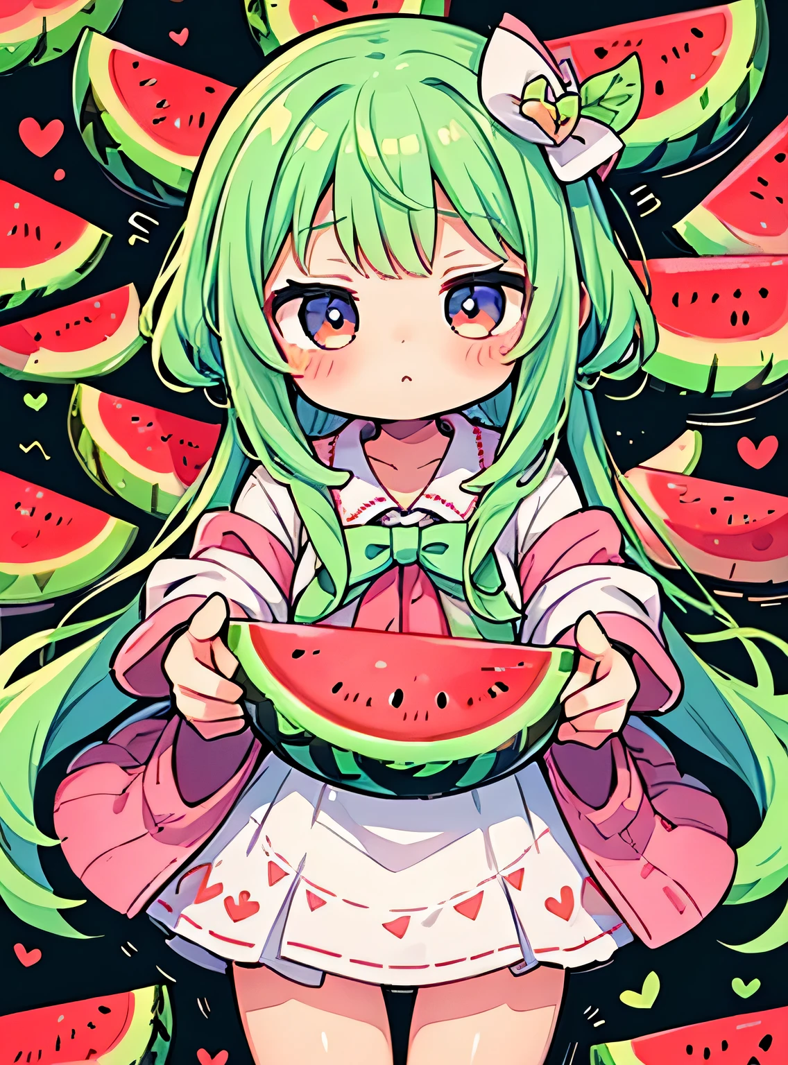 jitome, personificada pela melancia、Bonitinho、watermelon pattern、Watermelon Cross Section、Bonitinho、Psychedelic Girls、obra-prima、maximum quality、Qualidade de imagem superior