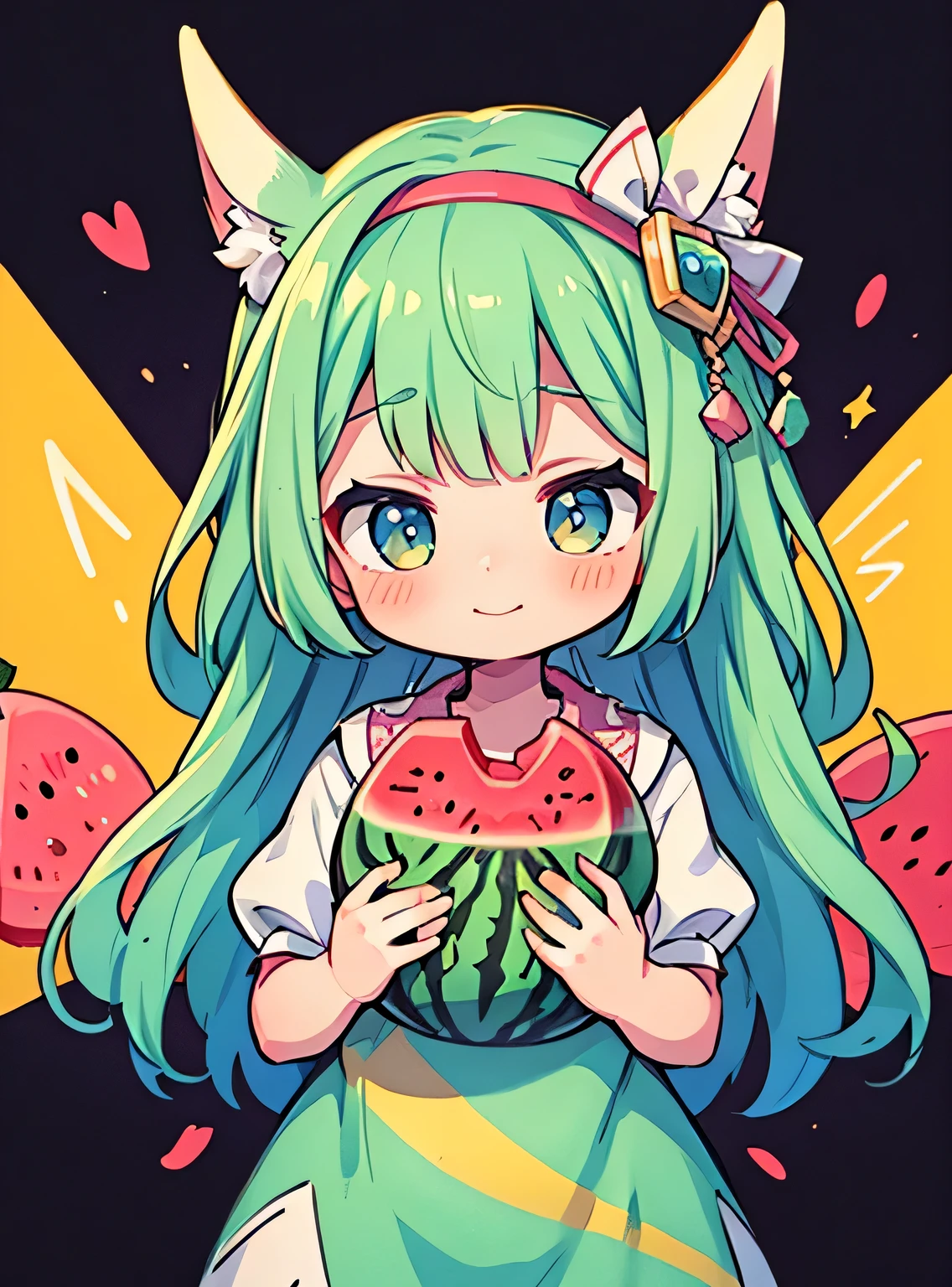 jitome, personificada pela melancia、Bonitinho、sorridente, watermelon pattern、Watermelon Cross Section、Bonitinho、Psychedelic Girls、obra-prima、maximum quality、Qualidade de imagem superior