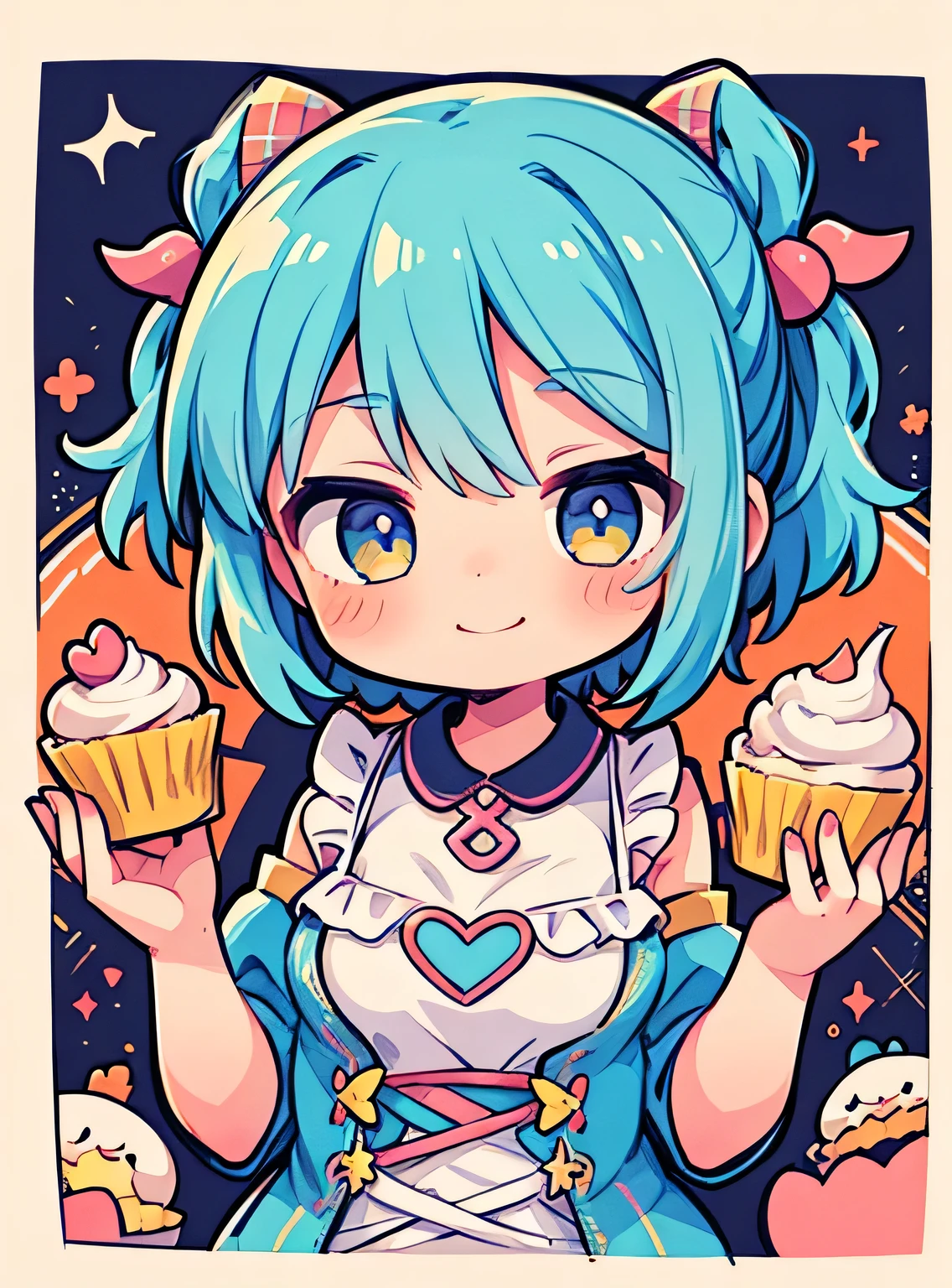 jitome,Garota personificada por cupcake、Bonitinho、sorridente, cupcake pattern、Cupcake Cross Section、Bonitinho、Psychedelic Girls、obra-prima、maximum quality、Qualidade de imagem superior