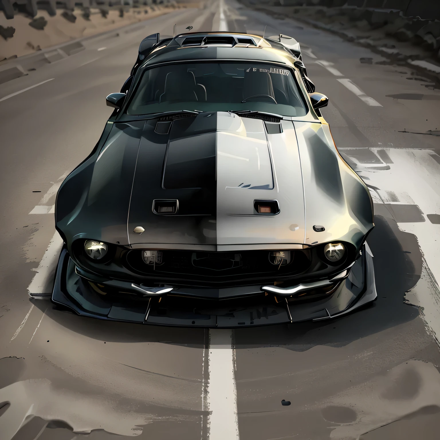 Graphic design, flat design, 1968 Ford Mustang Black Shelby, watercolor splashes, clean highly detailed, photorealistic masterpiece, professional photography, realistic car, abstract watercolor background, isometric, vibrant color vector, sharp focus, volumetric mist, 8k UHD, DSLR, high quality, grain film, Fujifilm XT3