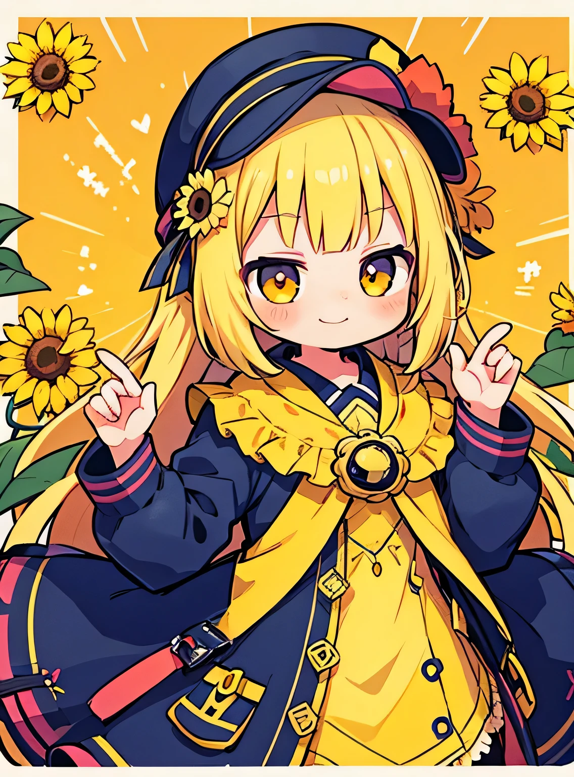 jitome, personificada por girassol、Bonitinho、sorridente, sunflower pattern、Sunflower Cross Section、Bonitinho、Psychedelic Girls、obra-prima、maximum quality、Qualidade de imagem superior