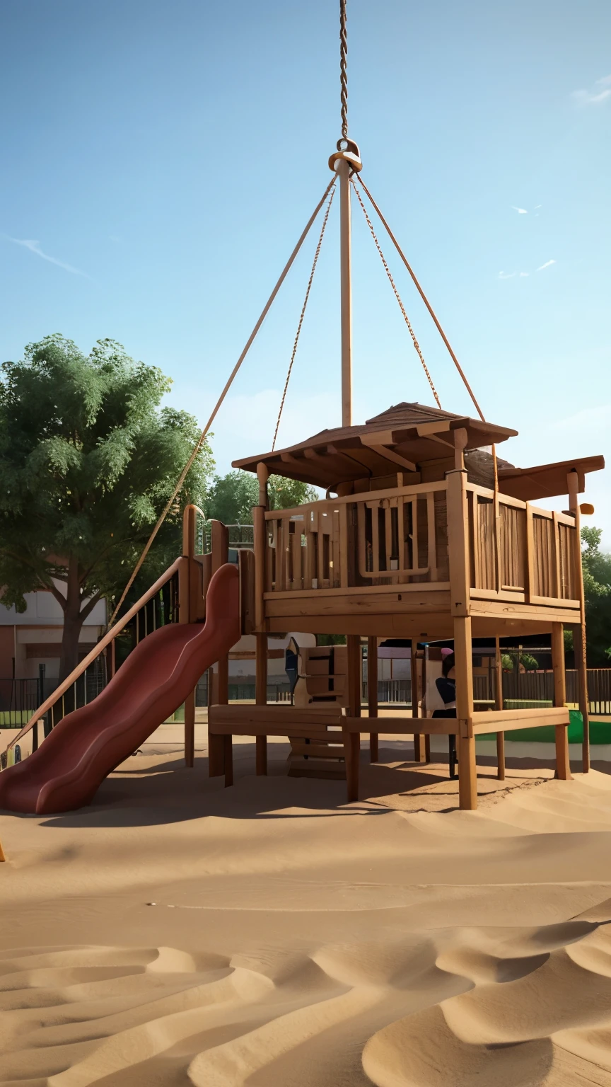 children's playground atmosphere, swing rides, sand, 3D animation