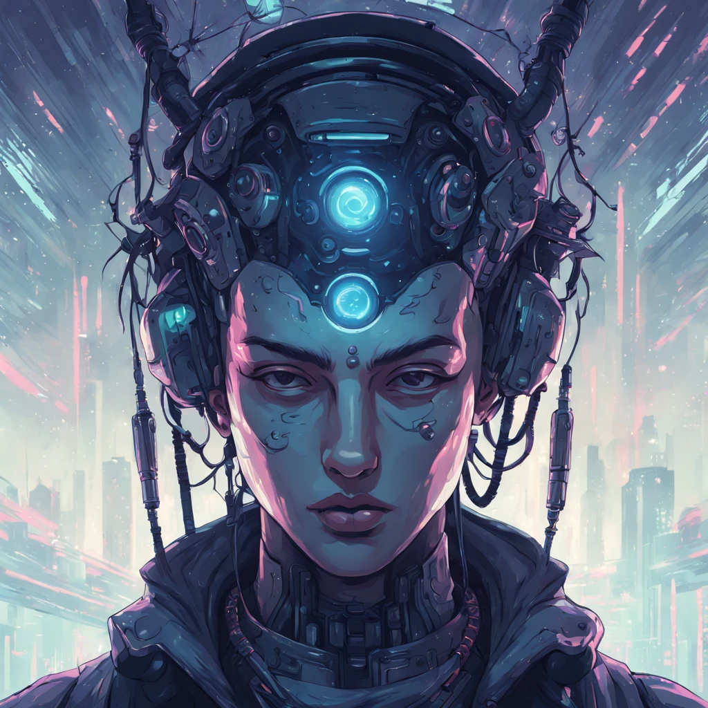 Mercury of Gravitas in zen illustration cyberpunk art style