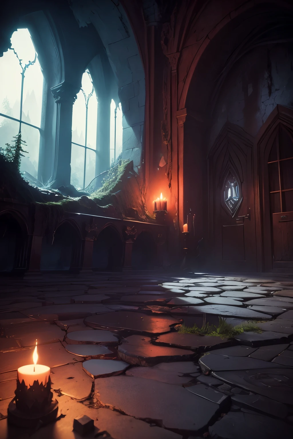 fantasy ruin inside a ruin, dark light, floating particals, magic flames, detailed inventory, elven ruin, castle, expedition, exploring, adventure, dark dungeon with magic and alchemistic tools, dungeon athmosphere (at night) (ruin) ((beste Qualität)), ((Meisterwerk)), ((realistisch,digitale Kunst)), (hyperdetailliert) fantasy ruin inside of a a ruin, dark light, floating particals, magic flames, detailed inventory, elven ruin, castle, expedition, exploring, adventure, dark dungeon room with magic and alchemistic tools, dungeon athmosphere, , beste Qualität,4K,8 TAUSEND,hochauflösend,Meisterwerk:1.2),ultradetailliert,(realistisch,photorealistisch,photo-realistisch:1.37),magic tower, magier tower ruine, magical tower, medieval fantasy, mittelalter high fantasy, at night, red and blue lights, blue dark tones, , castle ruin, ruin inside, old room (red lights) (at night) (red dark light) (magical ruin castle room) (inside a castle ruin) detailed inventory, detailed magical items, books, floating crystals, magical flames, floating scrolls, waterfall, night, no sunlight, candles, dark red candles, curtain, magical lost place (strong colours) ( dark colours) (strong contrast) (blood red) (dark brown) (dark colours) (dark athmosphere) with a glowing portal, portal room, blue magical sphere, portal, ((firstperson perspektive) (realistic perspective) (dark roots) (dark plants, mystic portal