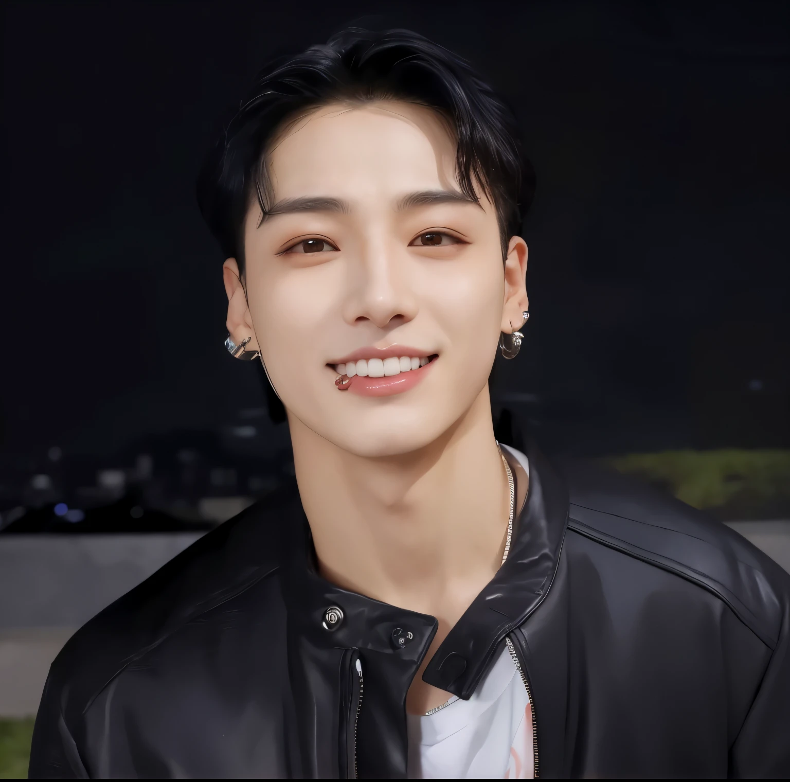 Homem de jaqueta preta e camisa branca sorrindo, cai xukun, Jungkook, Kim Doyoung, taejune kim, inspirado em Bian Shoumin, Yanjun Chengt, kpop idol portrait, hyung tae, Retrato de Jossi do Blackpink, Jinyoung Shin, Shin Jeongho, inspirado em jeonseok lee, adorable and pale korean face, Hong junho hyung jungkook, jeon jungkook, jungkookie, jungkook bts