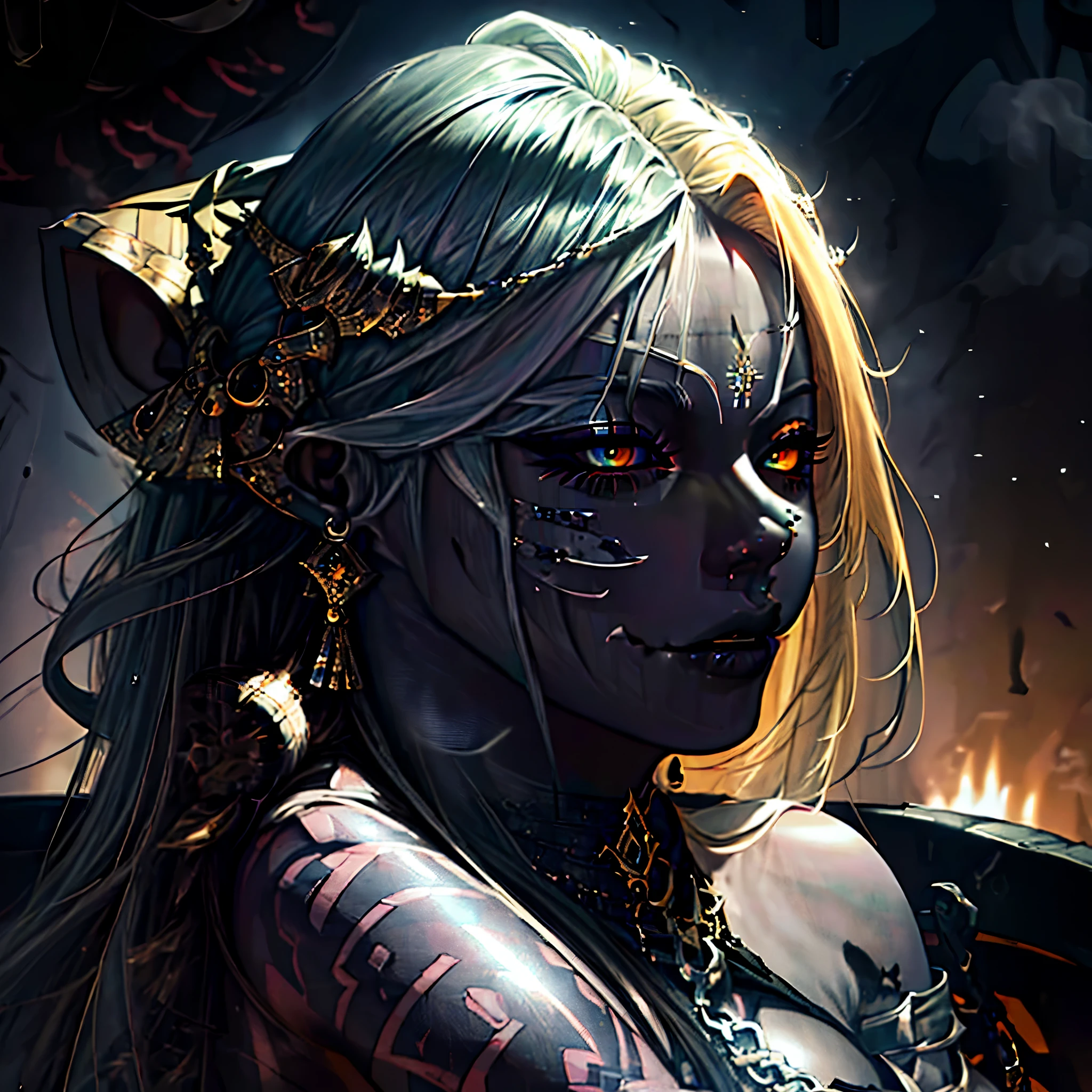 girl,teen, dark goblin girl, dark goblin armor, weapon in hand, facepaint, bodypaint, evil look, accesories, exposed breasts, small breasts, naked breasts, topless, vibrant appearance, creative behavior, imaginative, sensual, spontaneous, highest quality, skin texture, intricate details, (cinematic lighting), RAW photo, 8k