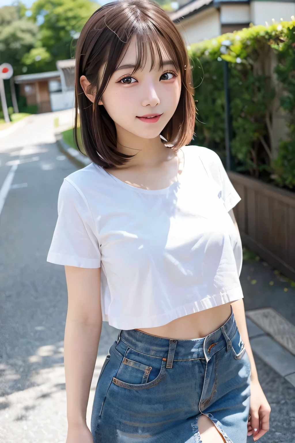 One incredibly cute girl,Super cute 16 year old girl、White skin、(Wearing a sailor uniform)、 Professional Lighting、simple white back ground,Upper Body,close,smile,, (8k, RAW Photos, highest quality, masterpiece:1.2),(Realistic, photo-Realistic:1.37),Pull up your skirt、Panties are visible、Bun hairstyle