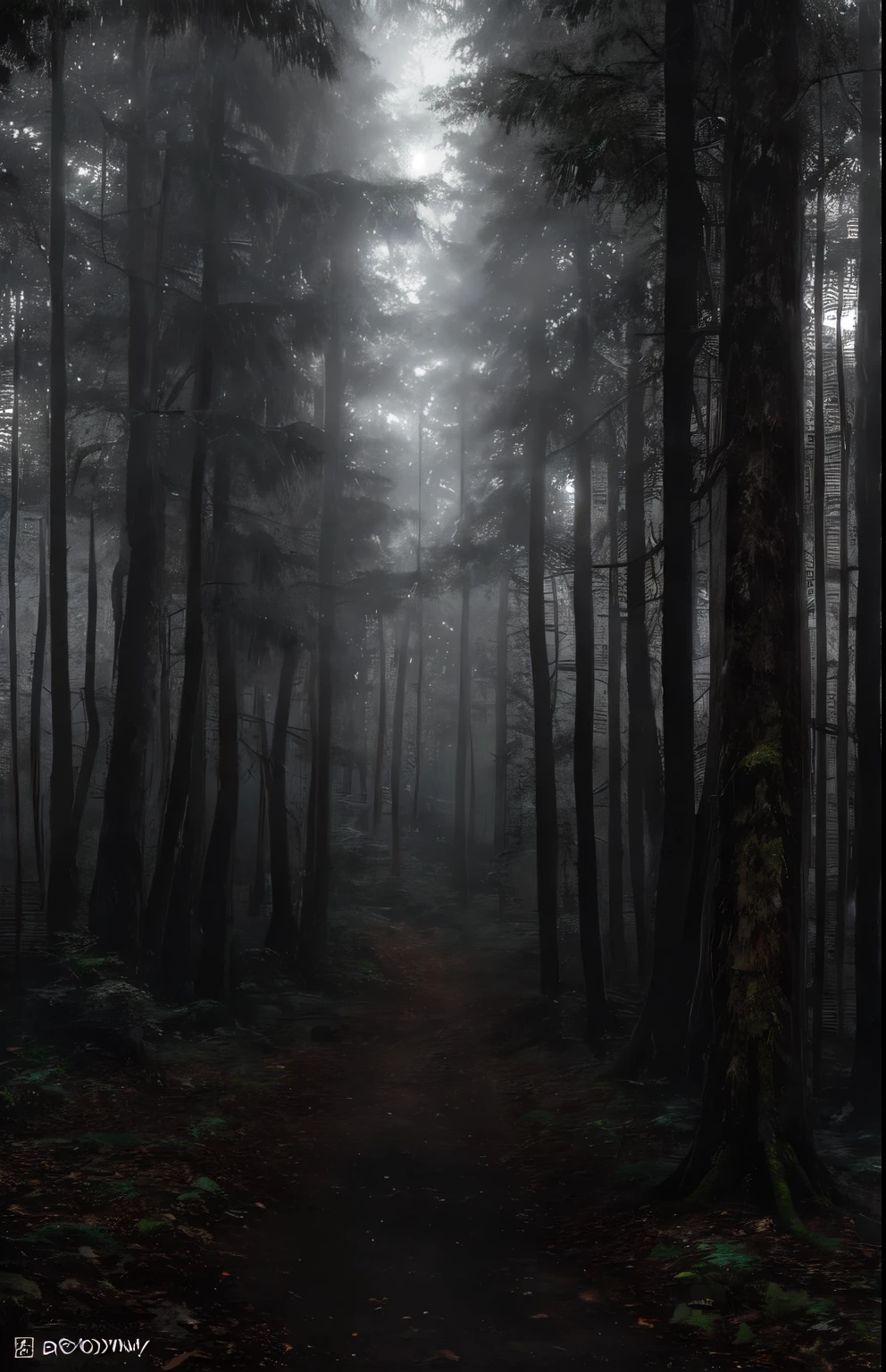 A jungle, with intense rainfall, monochromatic, vines all around, giant and wet trees, masterpiece, best quality, high quality, extremely detailed CG unity 8k wallpaper, oil paiting, award winning photography, Bokeh, Depth of Field, HDR, bloom, Chromatic Aberration ,Photorealistic,extremely detailed, trending on artstation, trending on CGsociety, Intricate, High Detail, dramatic, art by midjourney, volumetric lighting