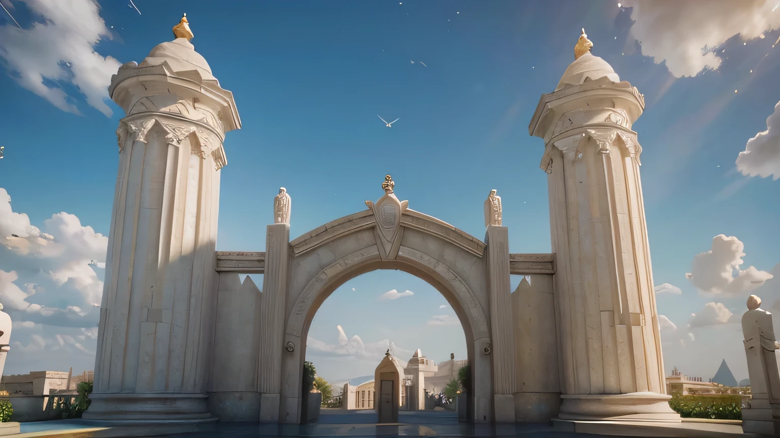 Cloud World, angels flying around, majestic gates and pillars, the sun and moon and stars, in heaven, 
masterpiece, best quality, ultra-detailed, 
Sidon, Sidon style
(photorealistic), an extremely delicate and beautiful, depth of field, film grain, professional lighting, 
photon mapping, radiosity, physically-based rendering,