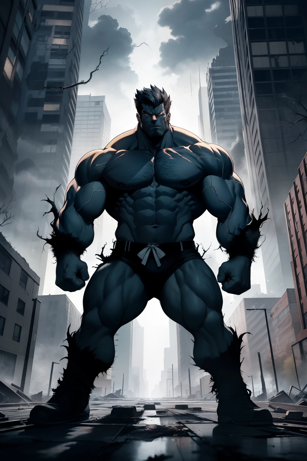 In the heart of a gritty urban landscape, a towering figure emerges. Wolverine, the mighty mutant, stands tall and imposing, his muscular physique bulging with raw power. His razor-sharp claws gleam menacingly in the dim light, casting long, ominous shadows on the cracked pavement below.
With a thunderous roar, Wolverine flexes his massive biceps, their bulging veins a testament to his immense strength. Each flex echoes through the concrete jungle, shaking the foundations of the decaying buildings around him. The ground trembles beneath his giant feet as he stamps them, sending shockwaves