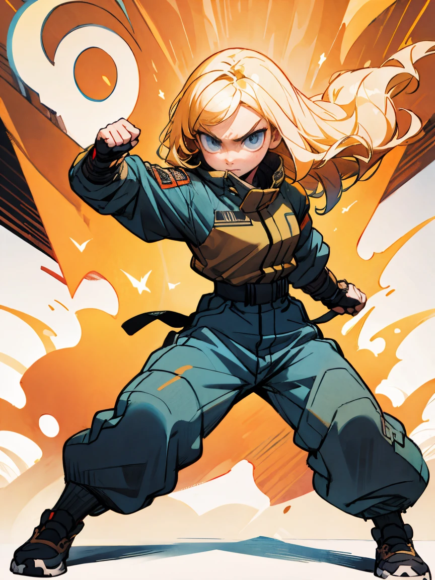 (((masterpiece))),best quality, [(white background:1.5)::5], (isometric:1.1), 1 woman, blue eyes, very long hair, blonde hair, long blonde hair, side sweep bangs, fighting stance, badass, fierce looks