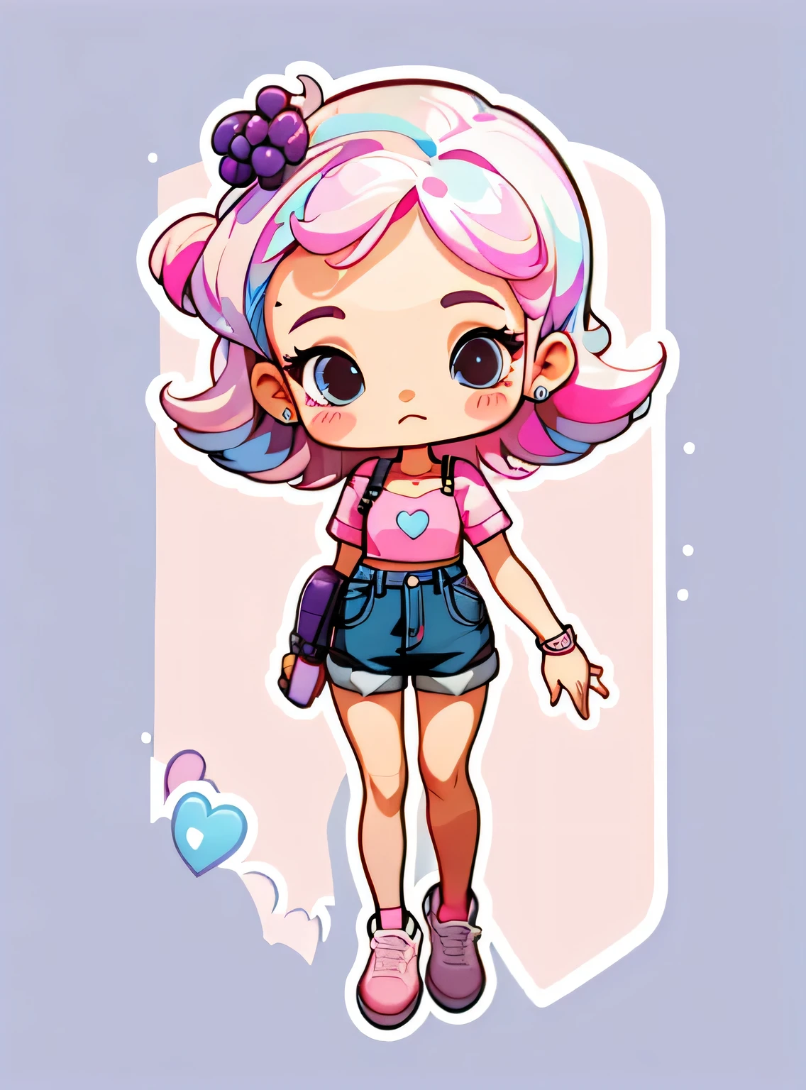 1 adesivo, manual, (uma garota estilosa, modelo, Top rosa, fresco e fresco), fundo rosa e preto, fundo simples, minimum, uva, mirtilo, Bonitinho, pequeno, cor pastel, estilo vetorial, sem gradiente,