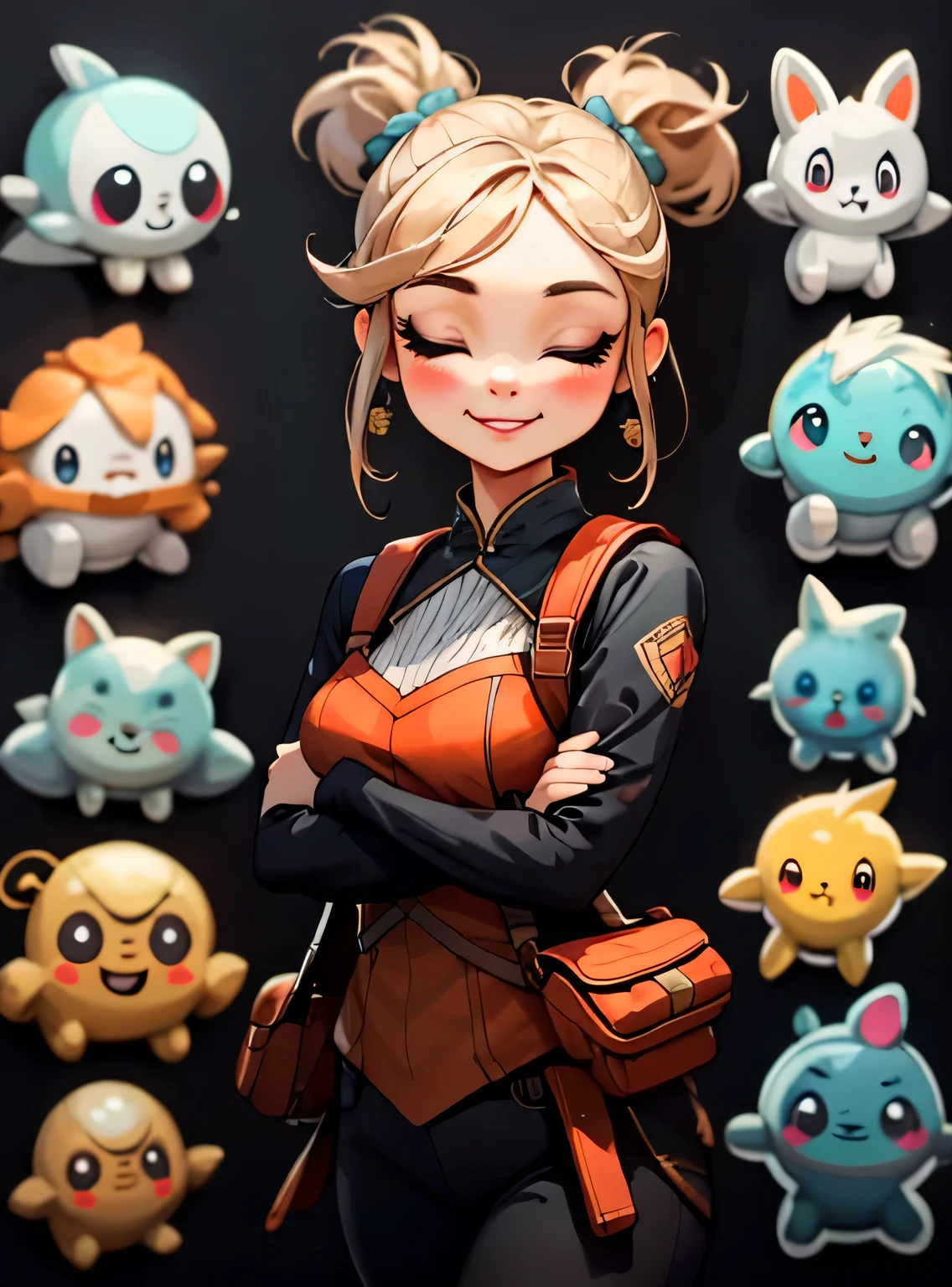 1 linda garota, sorridente, Conjunto de trajes de personagens, lindo figurino em diferentes estilos, Conjunto de adesivos detalhado realista da obra-prima da arte profissional, fundo preto
