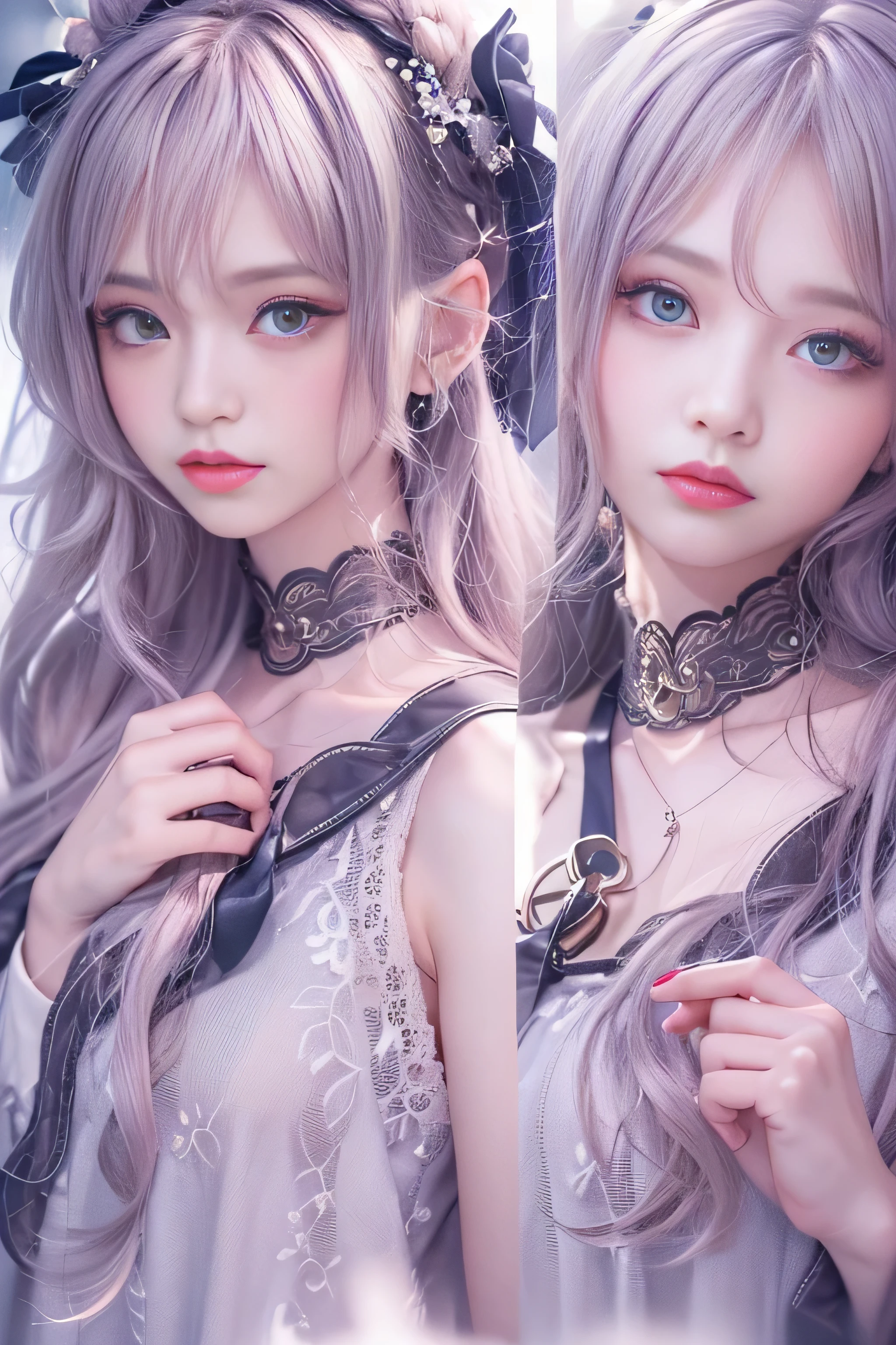 highest quality、High resolution、Super detailed、masterpiece、(Live shooting:1.5)、genuine:1.5、photogenuineistic:1.5、very delicate and beautiful、small details、1 female、Early 20s、(super beautiful)、(beautiful face:1.5)、(detailed face:1.5)、fine eyes、detailed lips、detailed nose、The blue night lasts until the end of the road、The sad night put me next to you、City lights are comets fluttering in the distance、I saw the wind on the other side of the pier、White sigh disappears into darkness、The freezing night carries me next to you、Stay by my side without saying anything