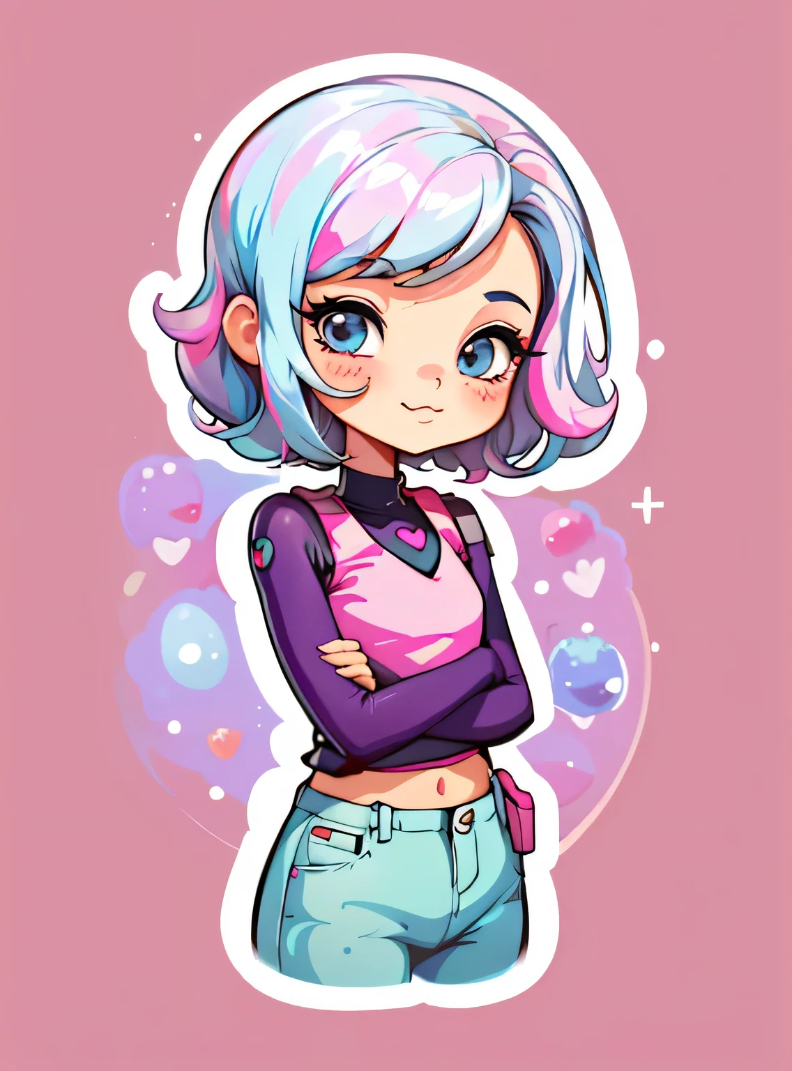 1 adesivo, manual, (uma garota estilosa, modelo, Top rosa, fresco e fresco), fundo vermelho, fundo simples, minimum, uva, mirtilo, Bonitinho, pequeno, cor pastel, estilo vetorial, sem gradiente，sorridente