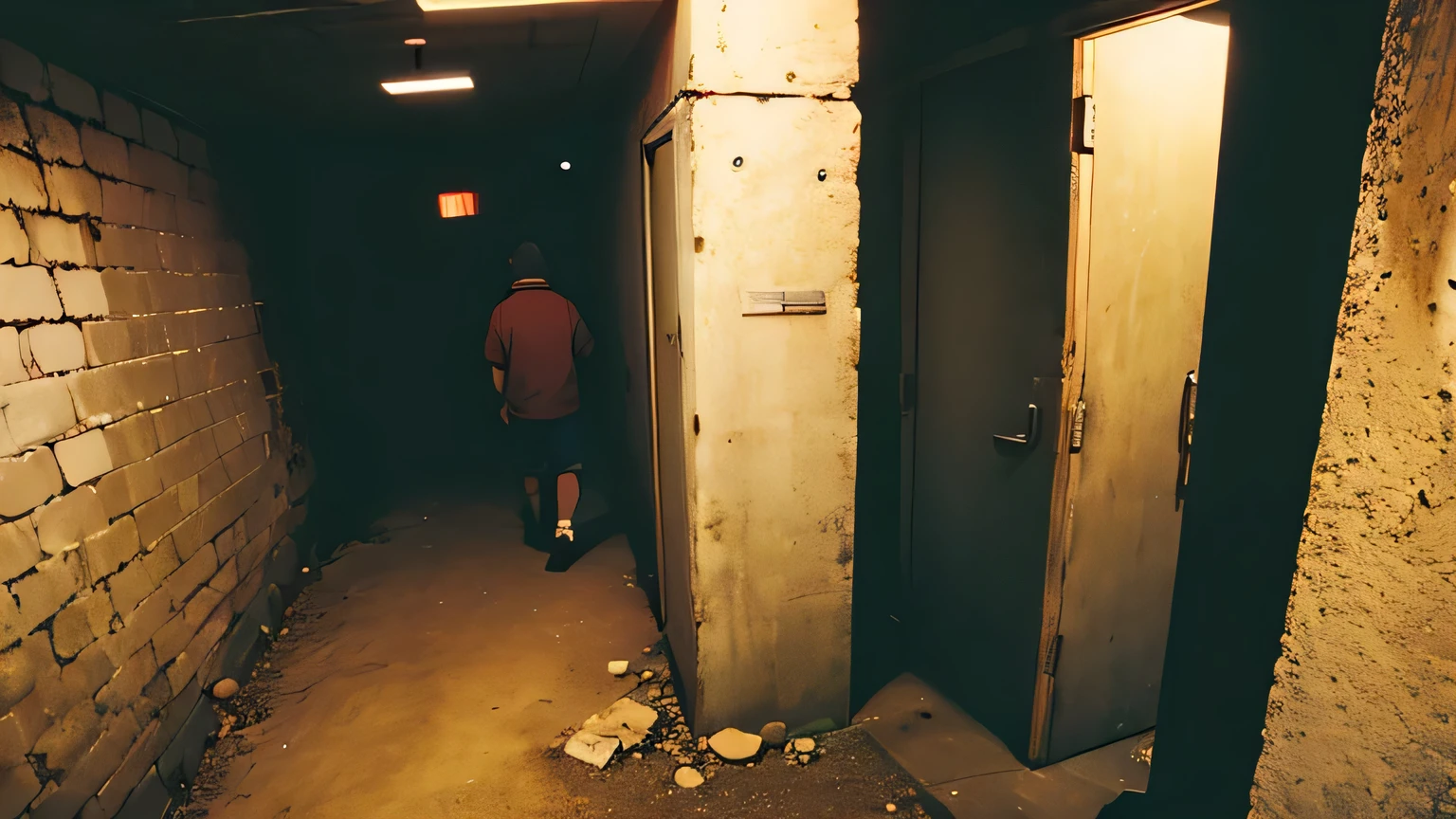 inside a refuge shelter, underground area, with several people