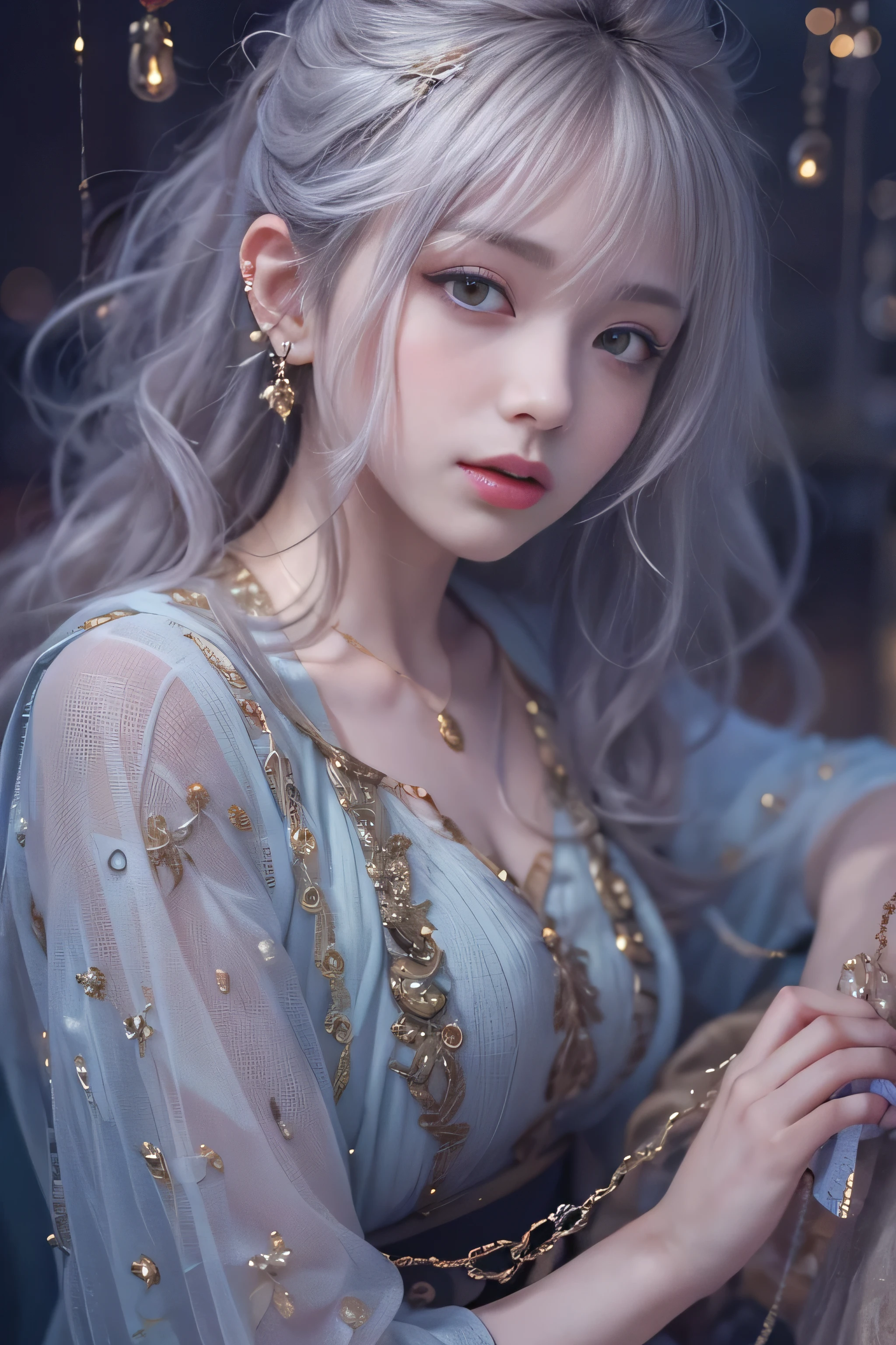 highest quality、High resolution、Super detailed、masterpiece、(Live shooting:1.5)、genuine:1.5、photogenuineistic:1.5、very delicate and beautiful、small details、1 female、Early 20s、(super beautiful)、(beautiful face:1.5)、(detailed face:1.5)、fine eyes、detailed lips、detailed nose、The blue night lasts until the end of the road、The sad night put me next to you、City lights are comets fluttering in the distance、I saw the wind on the other side of the pier、White sigh disappears into darkness、The freezing night carries me next to you、Stay by my side without saying anything