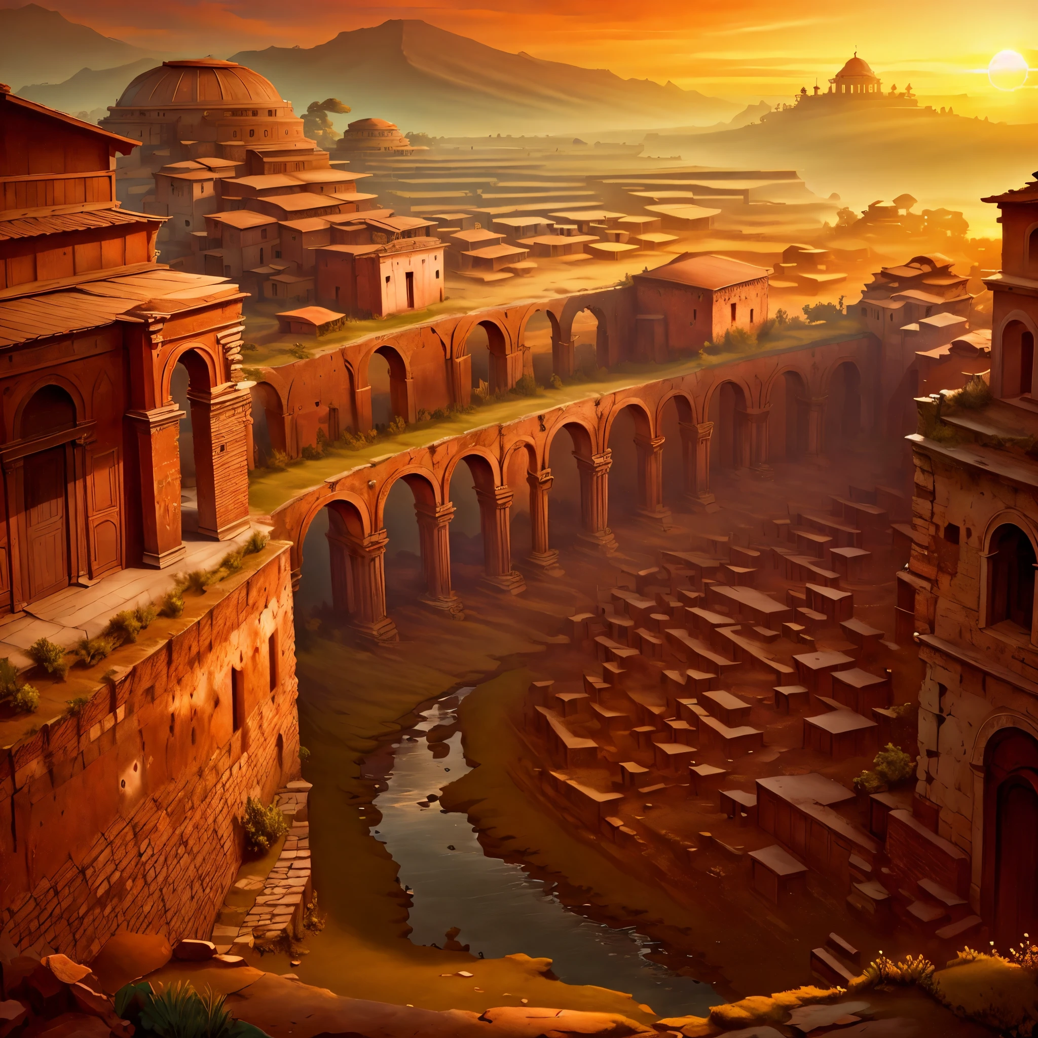 landscape RomaPunkAI,sunset,gorgeous color grading,masterpiece