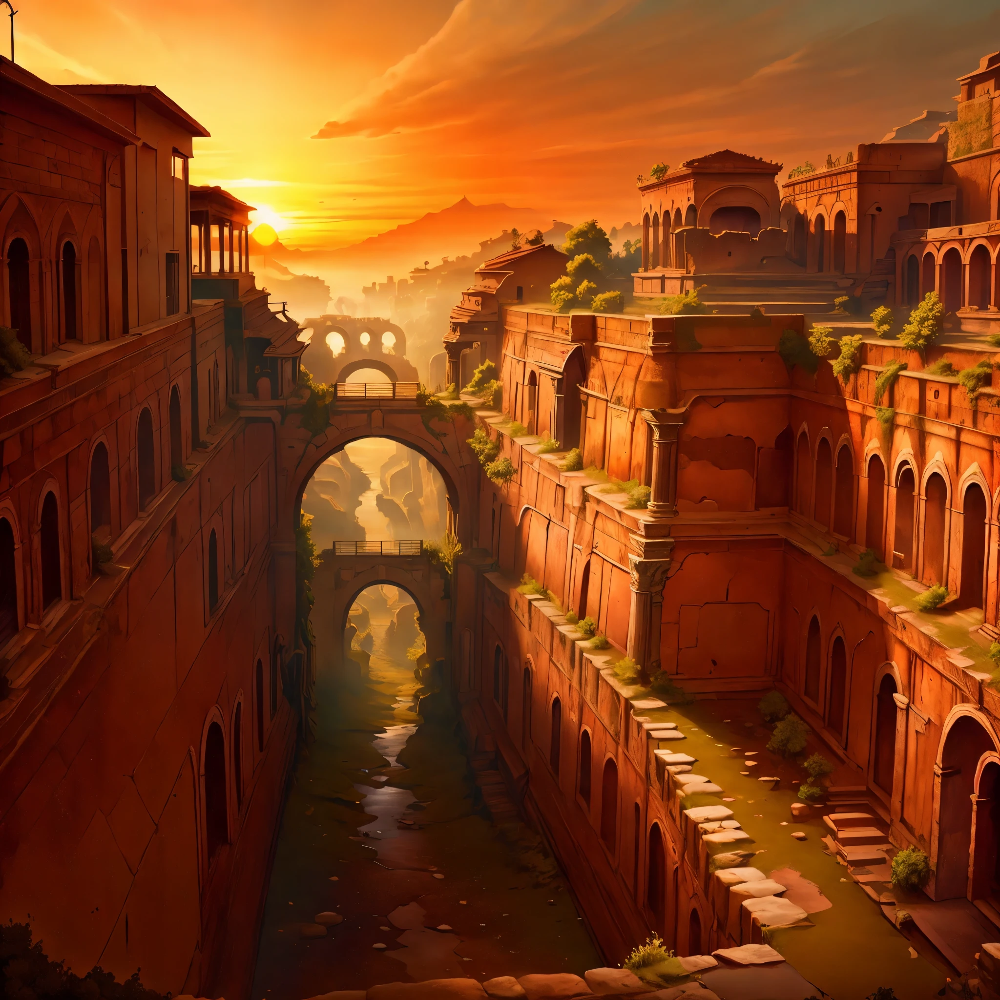 landscape RomaPunkAI,sunset,gorgeous color grading,masterpiece