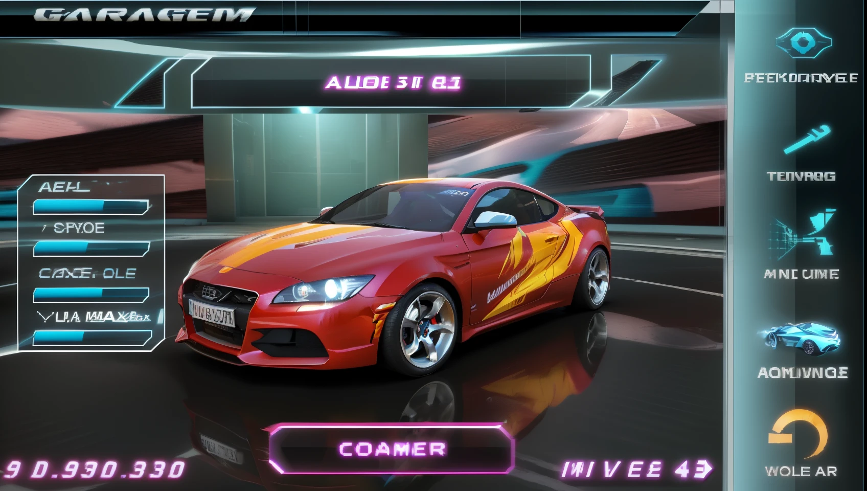 a close up of a car on a screen with a lot of information, games 3 d, 3d graphics, 3 d graphics, ingame, in - game, in-game, 3 dmax, ingame image, outrun style and colours, amazing graphics, 3 d game, need for speed : carbon, game screenshot, mobile game style, screen shot