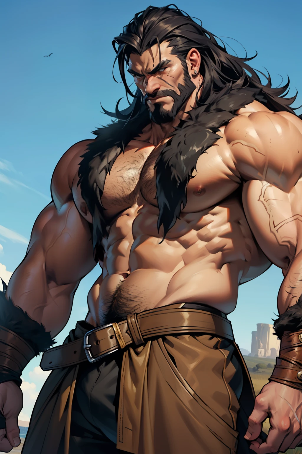 Cinematic Still of Kraven the Hunter, portrayed as a muscular giant. He wears a leather hunter's outfit with intricate patterns, showcasing his bulging biceps. His intense, focused gaze is fixed on the horizon.
(Best Quality, 4k, 8K, high resolution, Masterpiece: 1.2), muscular giant, Kraven the Hunter, muscular arms, bulging biceps, intricate hunter's outfit, detailed textures.
A towering figure of Kraven the Hunter with unrealistic proportions, showcasing his monumental biceps that seem to burst out of his hunter's outfit. His fierce