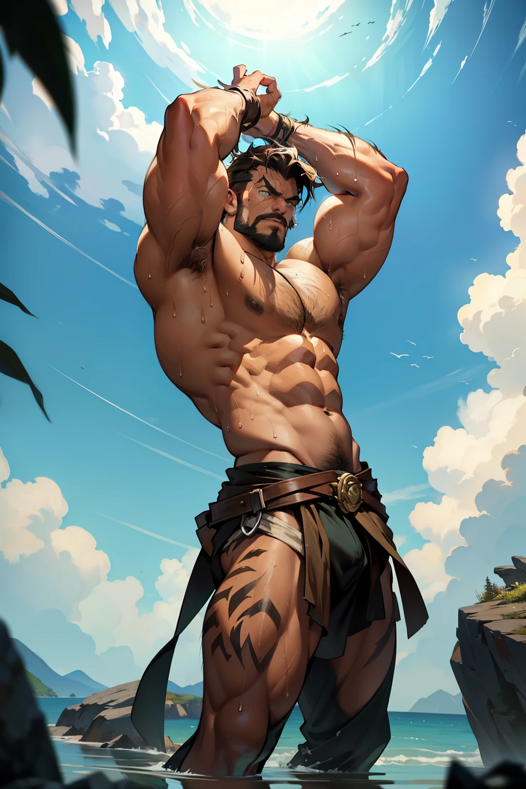 (Masterpiece:1.2), Kraven the Hunter as a Muscular Giant, flexing his Massive, Bulging Biceps (Best Quality, 4k, 8K, high resolution)

Kraven the Hunter, a towering figure with rippling muscles, stands before us, his massive, bulging biceps flexed and ready to display their power. His hunter's outfit is a contrasting mix of green and brown, ripped and tattered, showcasing his immense strength. Sweat glistens on his chiseled frame as he basks in the adoration of the crowd.

Kraven's eyes are fixed on the horizon,