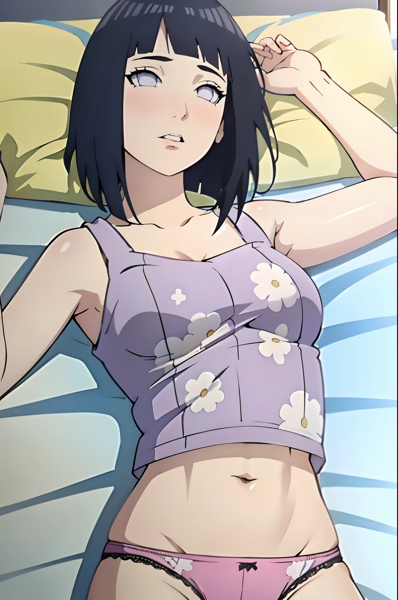 (masterpiece, anime style:1.9, bold drawing lines, plain, squating, bare body, BIG BREASTS, less clothing, taking off shirt, bare shoulders, sand on body, polished nails, seductive, very tight white micro bikini, no shirt, showing off), hinata\(boruto\), mature female, sunbathing, milf, (curvy:0.8), solo, short hair, hime cut, (dark blue hair color:1.1), white, flat belly, perfect eyes, anime eyes, smoky eyeliner, eyeshadow, perfect face, shy, sharp focus, professional artwork, intricate details, colorful, vibrant colors, vivid colors, digital blending, ultra detailed body, ultra detail hair, ultra detail face, trending on pixiv, kind smile, happy, very hot colors, sunrays, beaten, holding armpit, setting on couch, armpit on couch surface, leaning on couch, good lighting over body, epic, strong arms