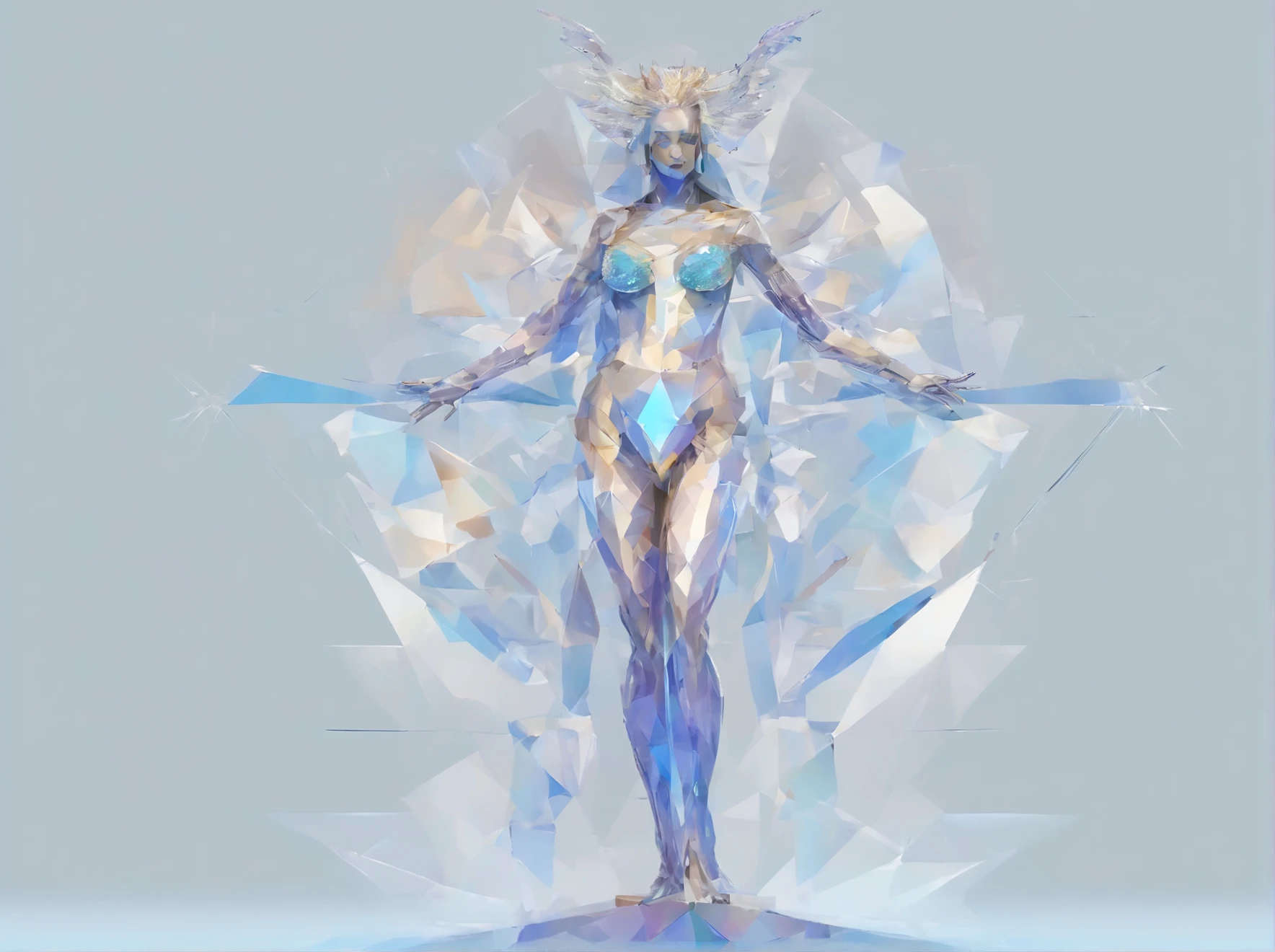 Virgo, Virgo with crystal splash, virgin full body Standing position, Abstract beauty, Centered, Looking at the camera, Facing the camera, nearing perfection, Dynamic, Highly detailed, smooth, Sharp focus, 8K, high definition resolution, illustration, Art by Carne Griffiths and Wadim Kashin, blue backround, crystal reflections

