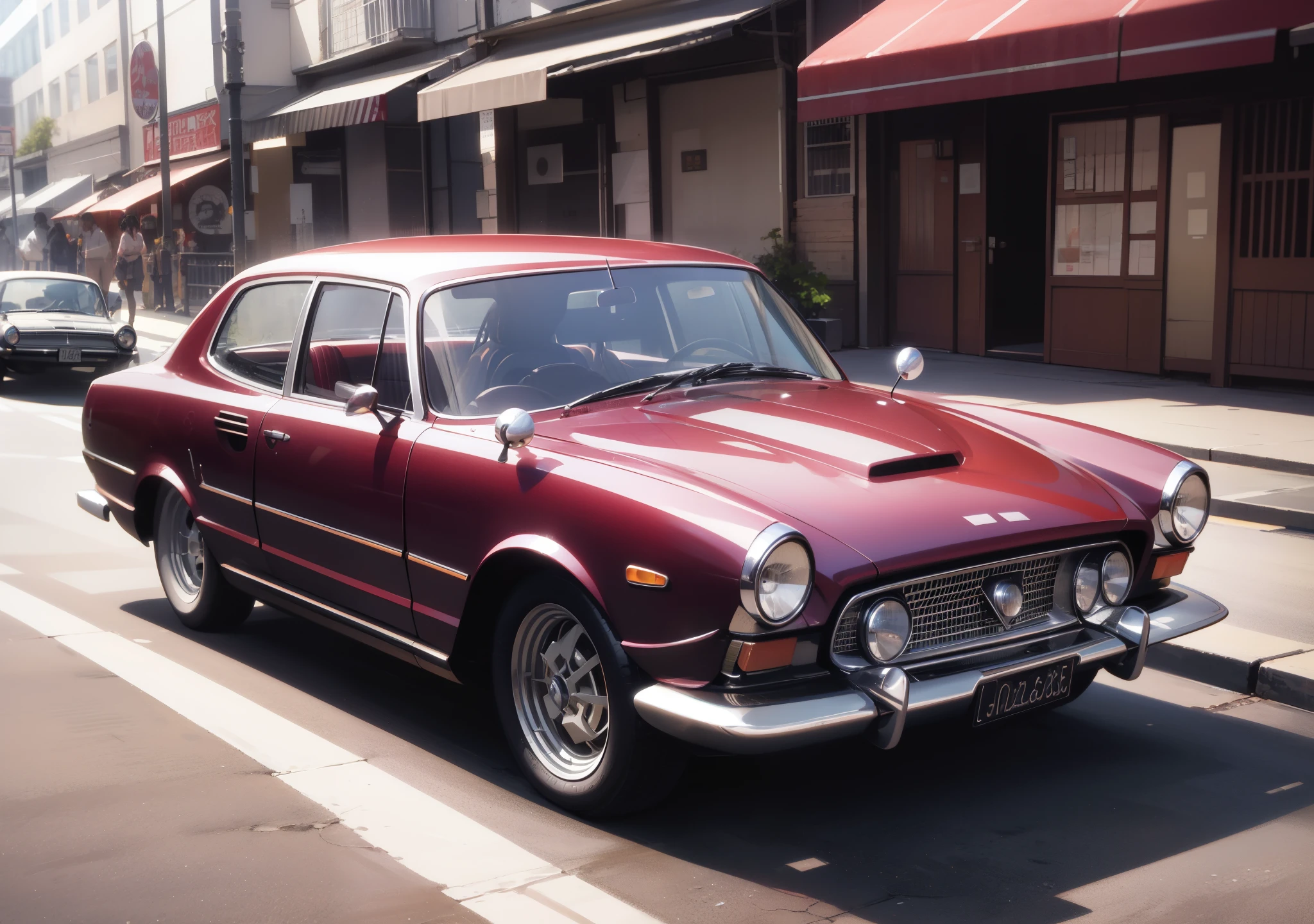 there is a red car parked on the side of the road, pininfarina, classic cars, classic car, miura kentaro style, kodakchrome : : 8 k, looking regal and classic, the ugliest car in the world, in style of kentaro miura, inspiring, a wide full shot, de tomaso, 1961”