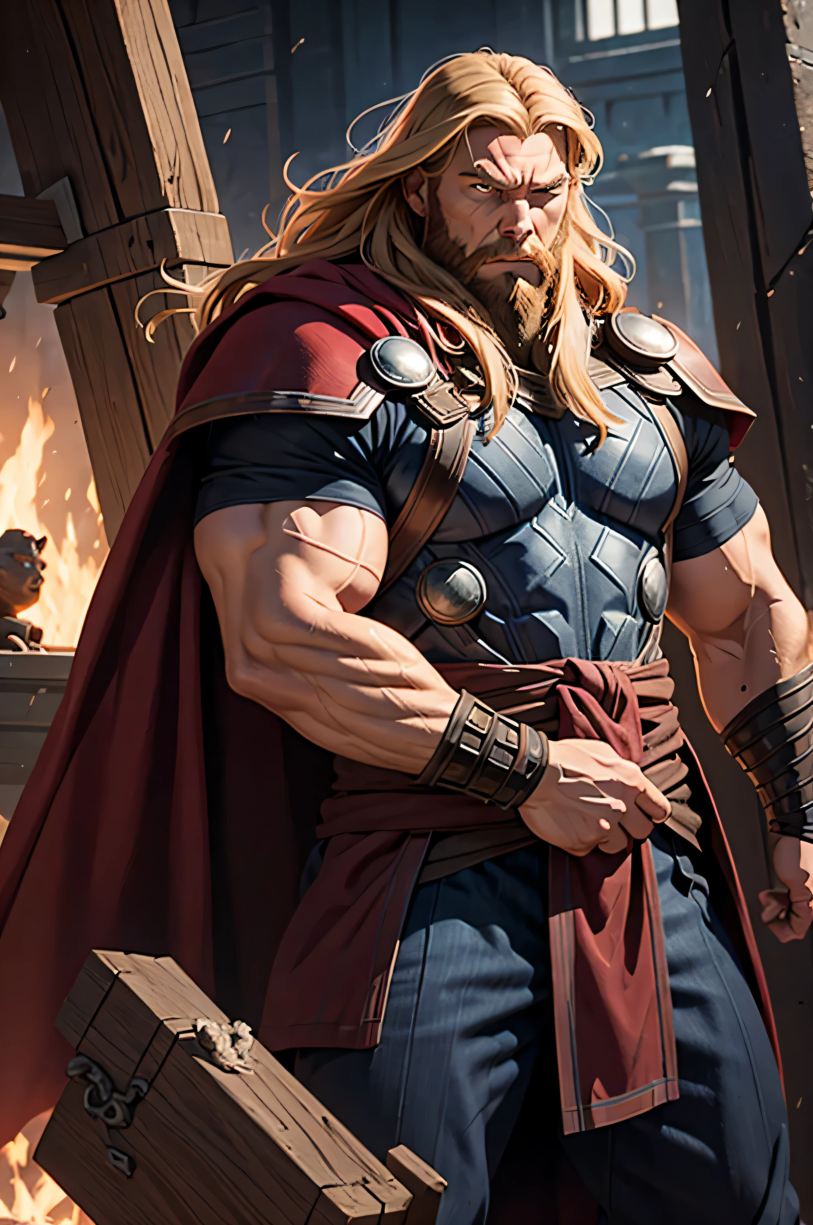 thor odinson, chris hemswort, long beard, furious face, 
