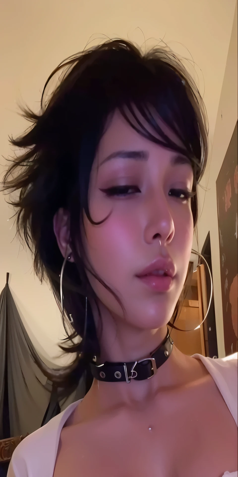 un primer plano de una mujer con un piercing en el cuello, cruel korean gothic girl, 1 20 year old anime goth girl, 1 20 year old goth girl, vibraciones de anime, estilo de realismo anime, chica anime en la vida real, estilo anime realista 3d, Iliá Kuvshinov. 4k, detailed face of an asian girl